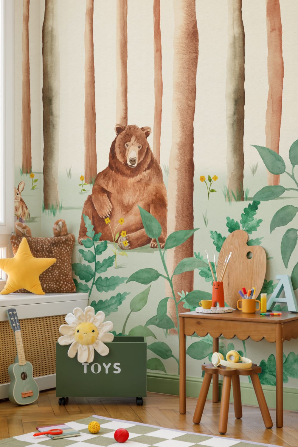 Watercolor Woodland Animals Wallpaper Mural