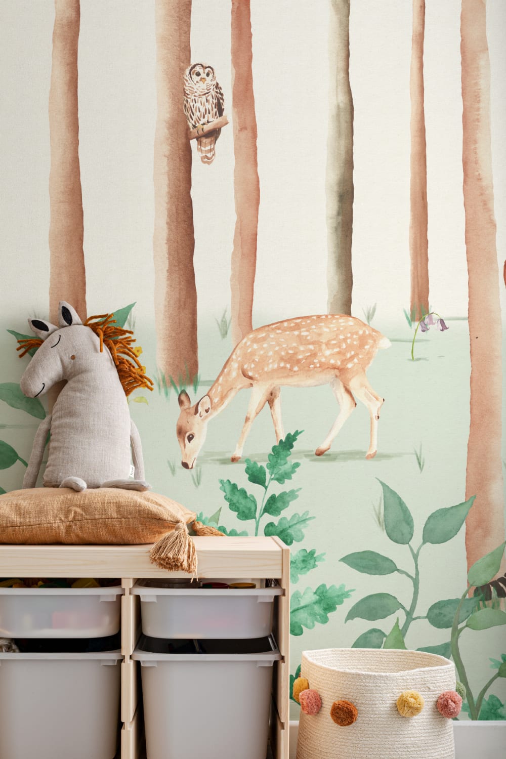 Watercolor Woodland Animals Wallpaper Mural