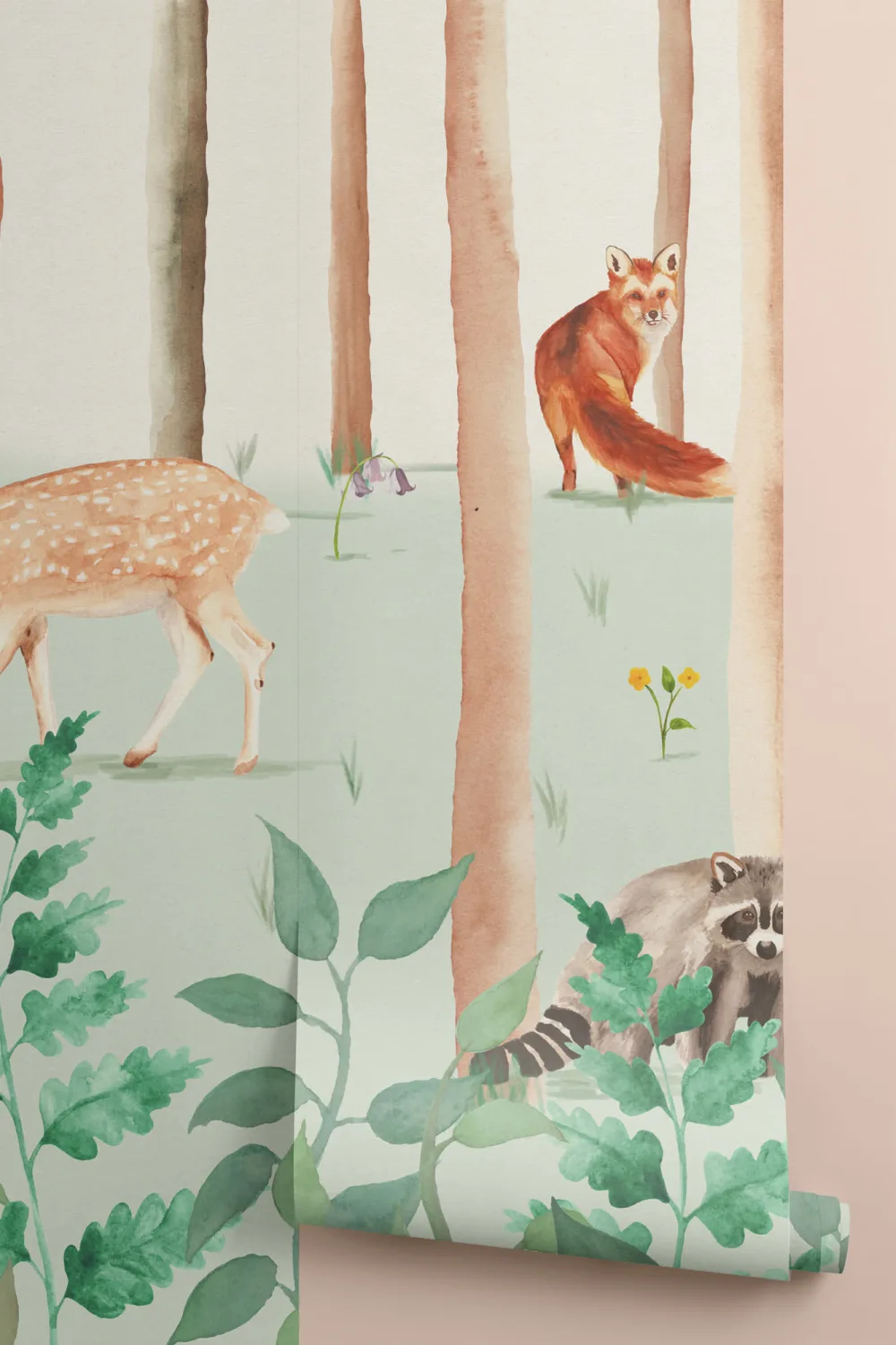 Watercolor Woodland Animals Wallpaper Mural