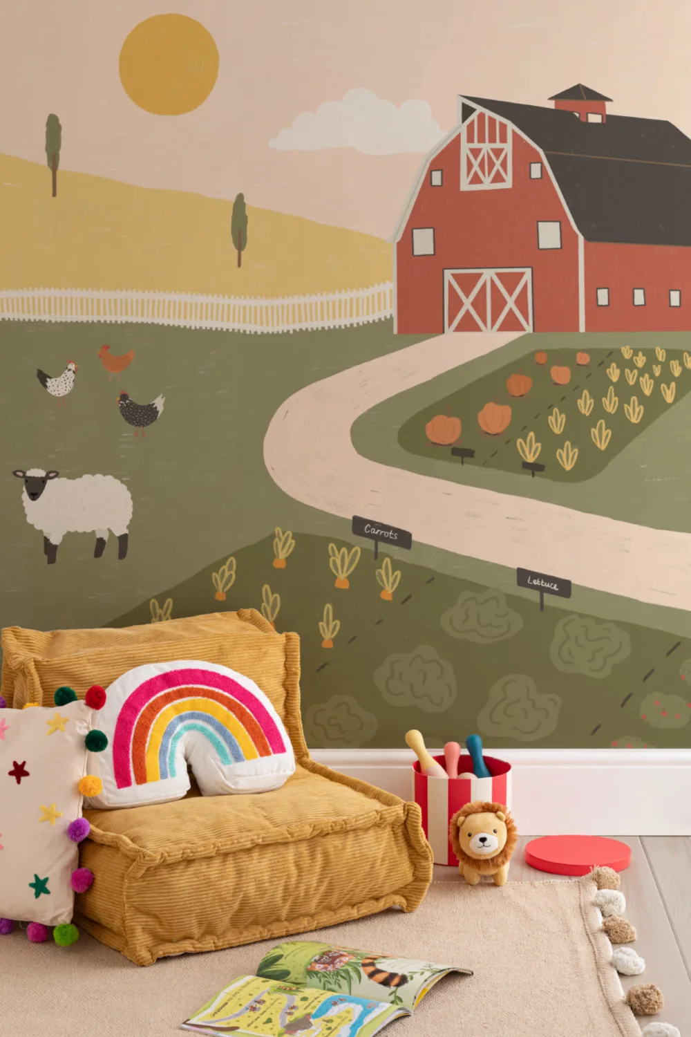 Carta da Parati Bambini con Casa di Campagna Colorata Illustrata