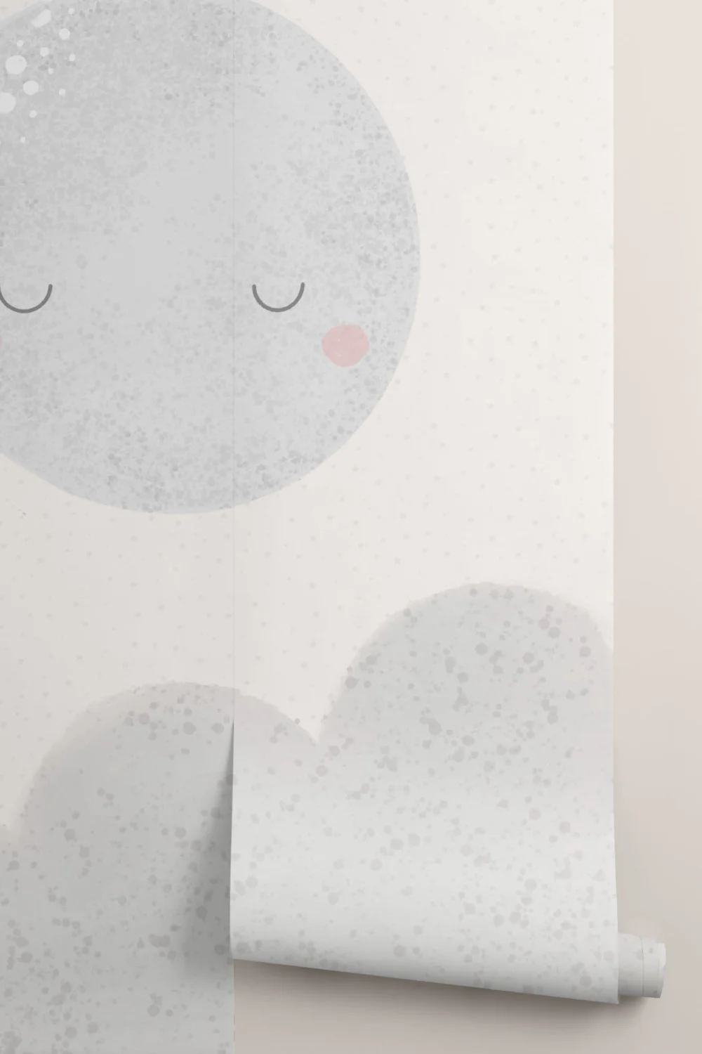 Carta da Parati Chiara per Bambini a Cielo con Luna e Nuvole