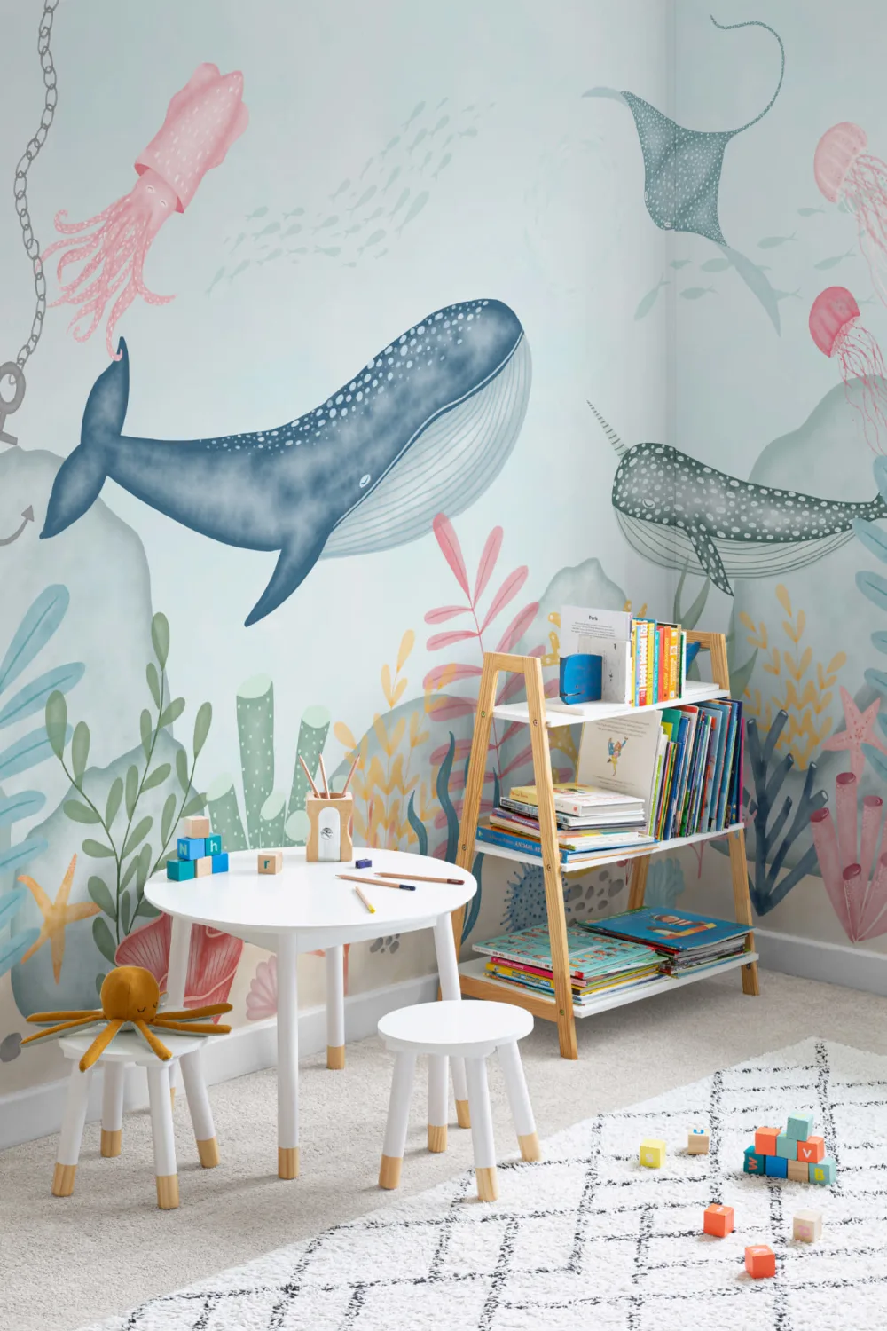 Kids Underwater Ocean Scene Watercolor Wallpaper Mural