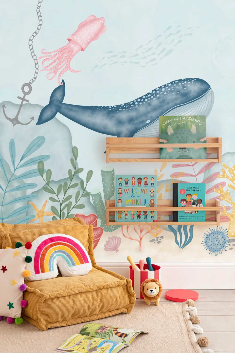 Kids Underwater Ocean Scene Watercolor Wallpaper Mural