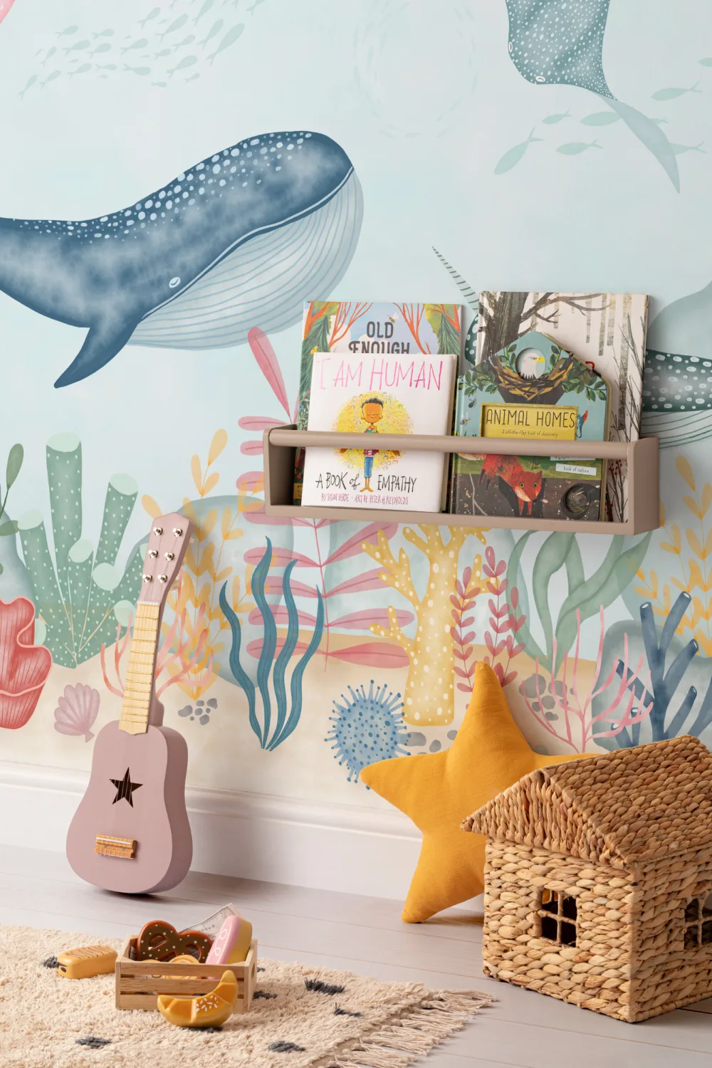 Kids Underwater Ocean Scene Watercolor Wallpaper Mural