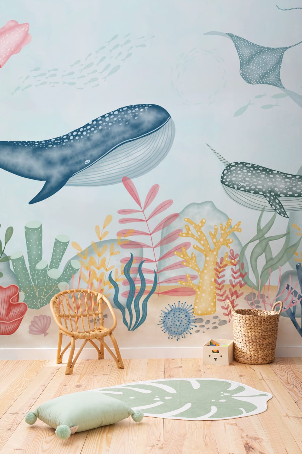 Kids Underwater Ocean Scene Watercolor Wallpaper Mural