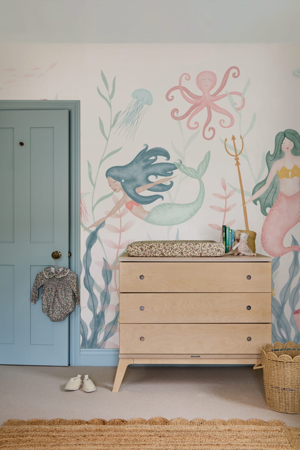 Onderwater Moderne Zeemeerminnen Pastel Waterverf Behang Muurschildering