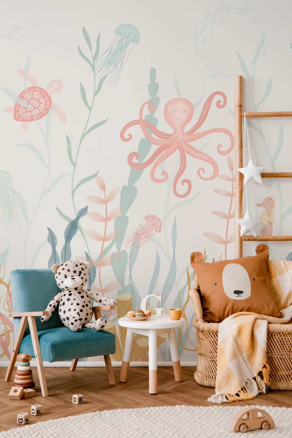Painted Underwater Sea Life Scene Pastel Watercolor Wallpaper Mural