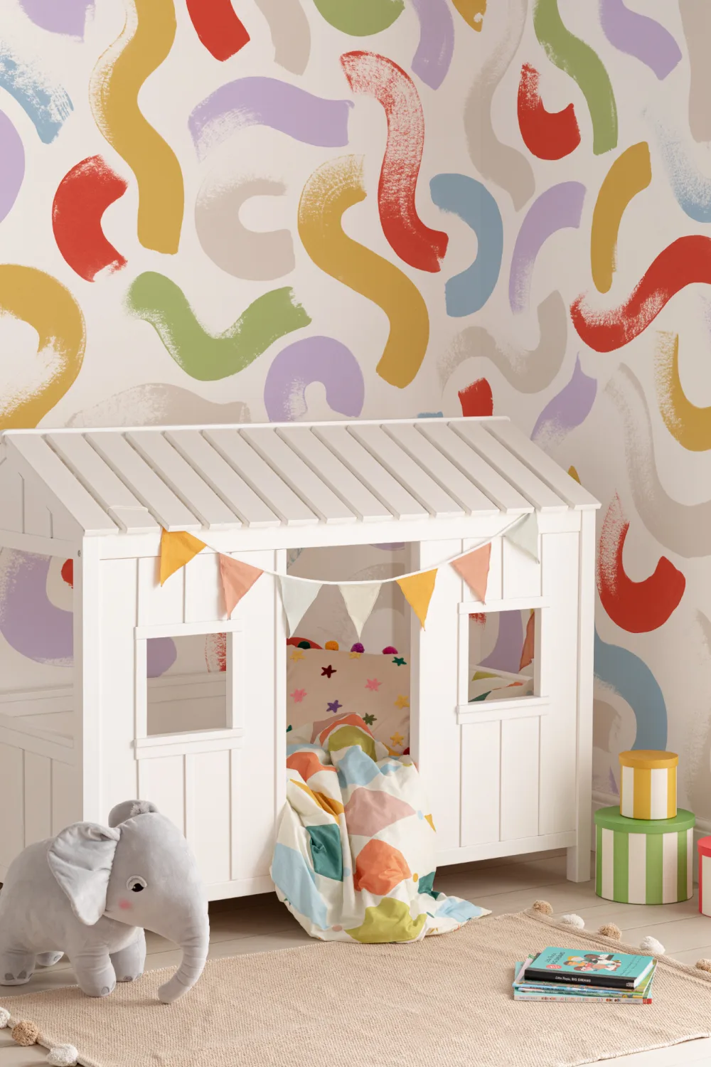 Hand-Painted Wiggle Shapes Wall Mural in Multi-Colored Tones