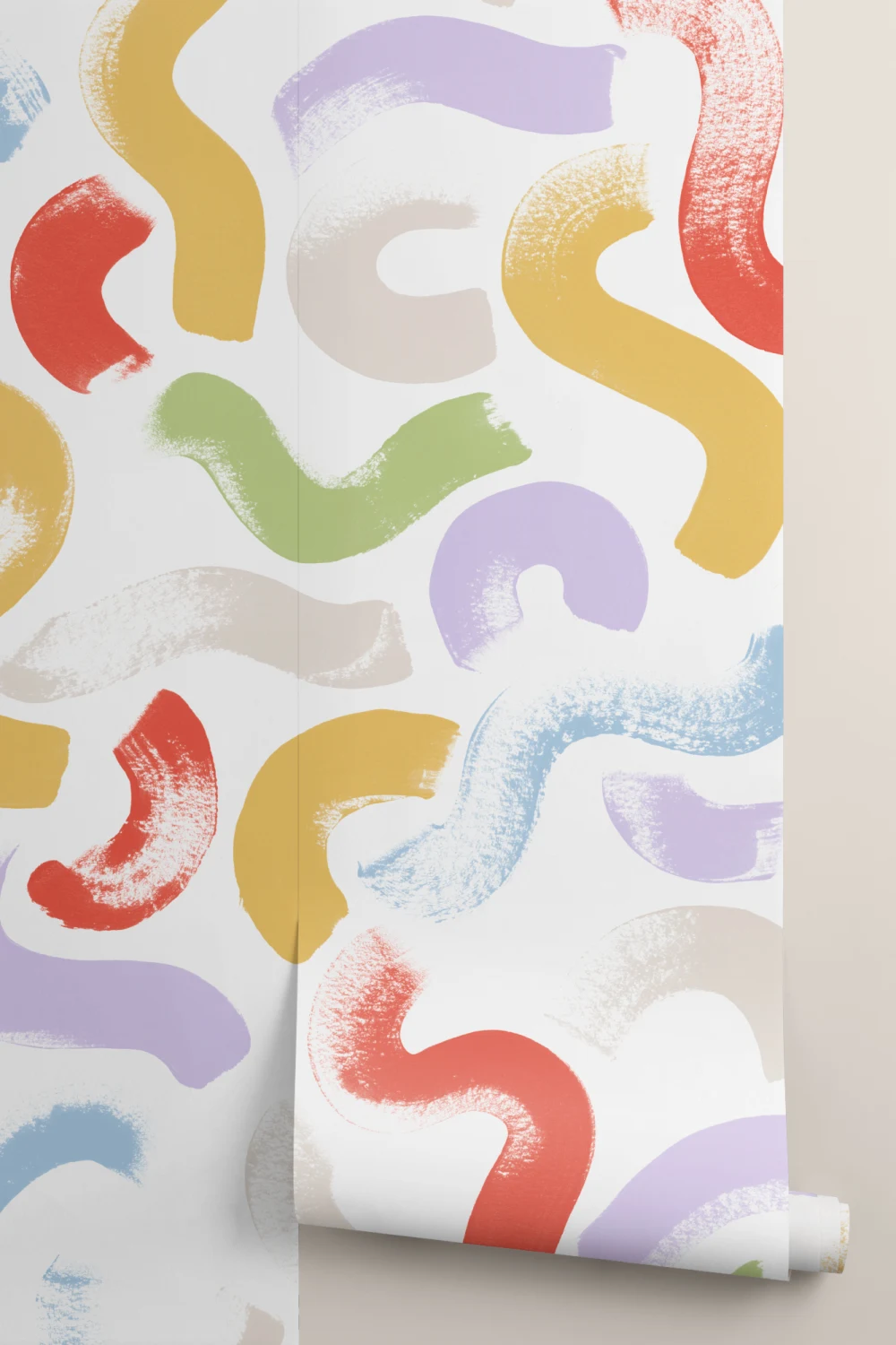 Hand-Painted Wiggle Shapes Wall Mural in Multi-Colored Tones
