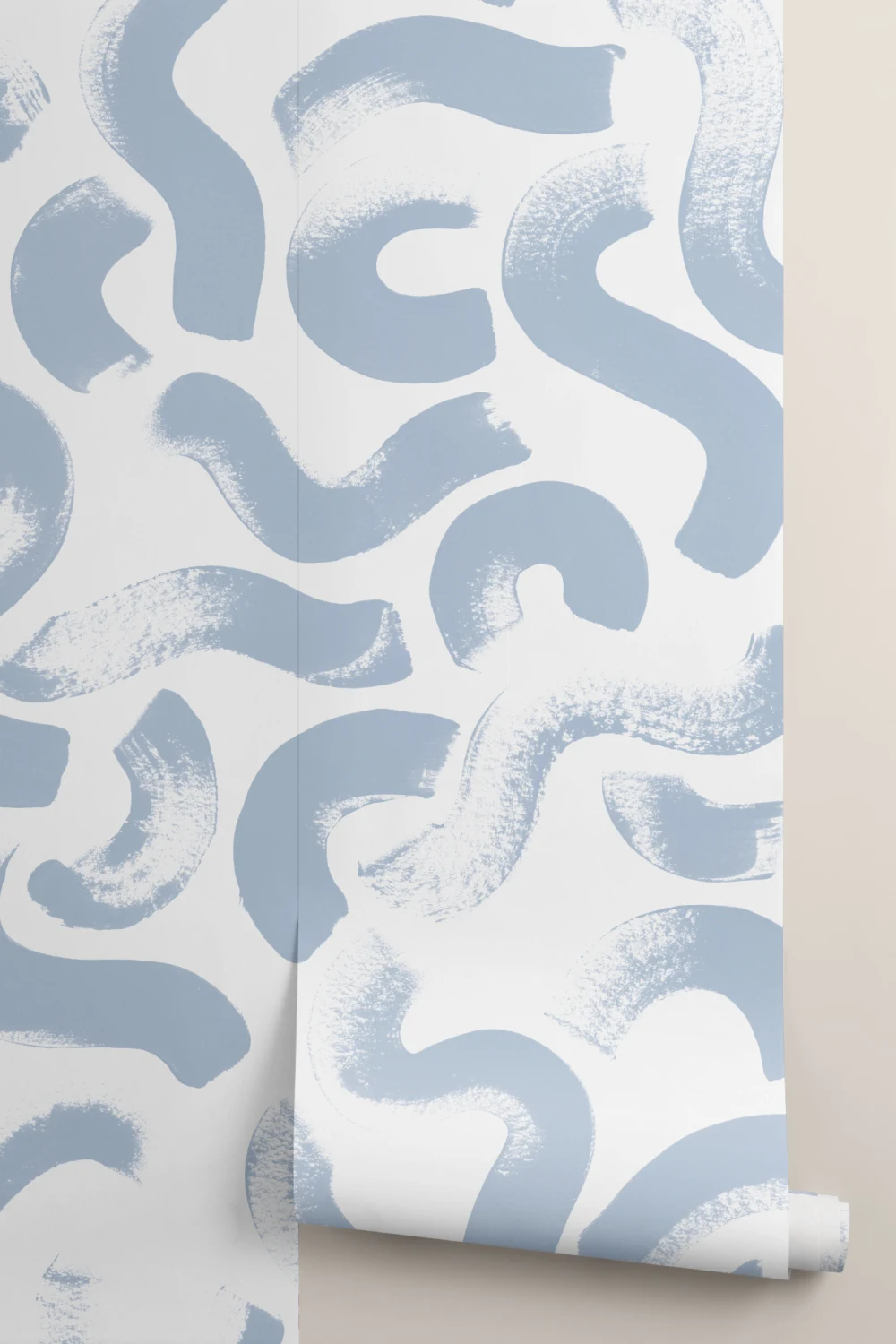 Hand-Painted Wiggle Pattern Wall Mural in Cool Blue