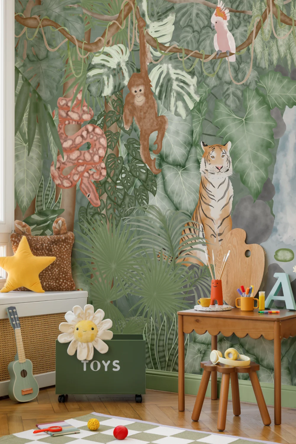 Watercolor Jungle Animals Wallpaper Mural