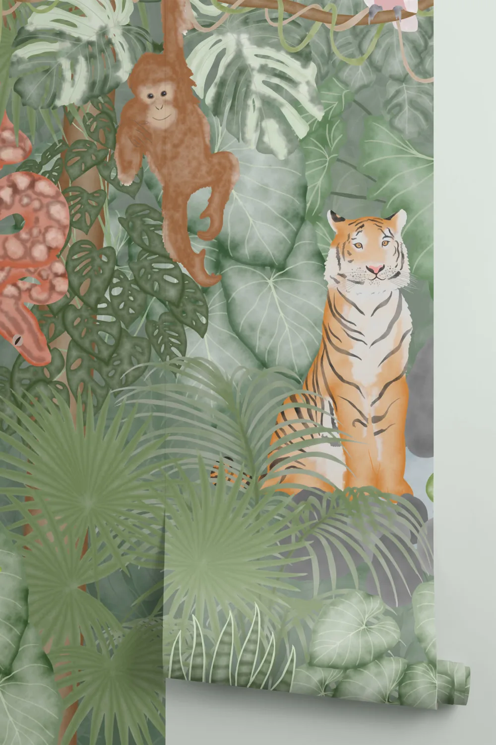 Watercolor Jungle Animals Wallpaper Mural
