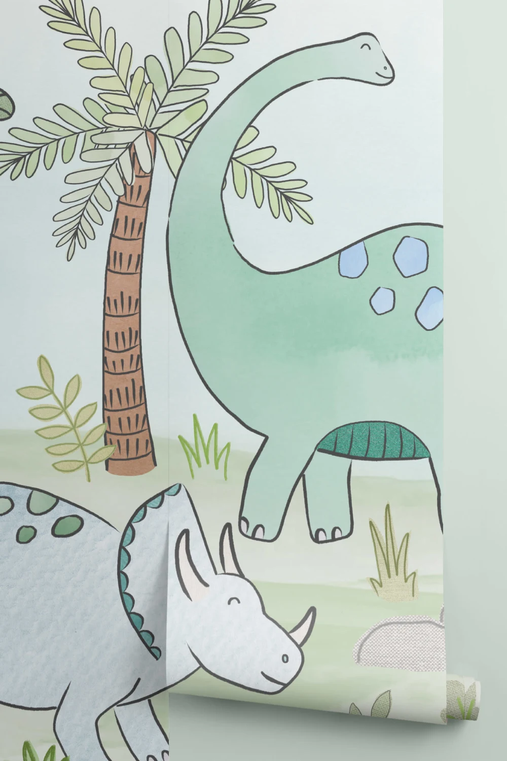 Sweet Dinosaurs and Trees Repeat Pattern Wall Mural