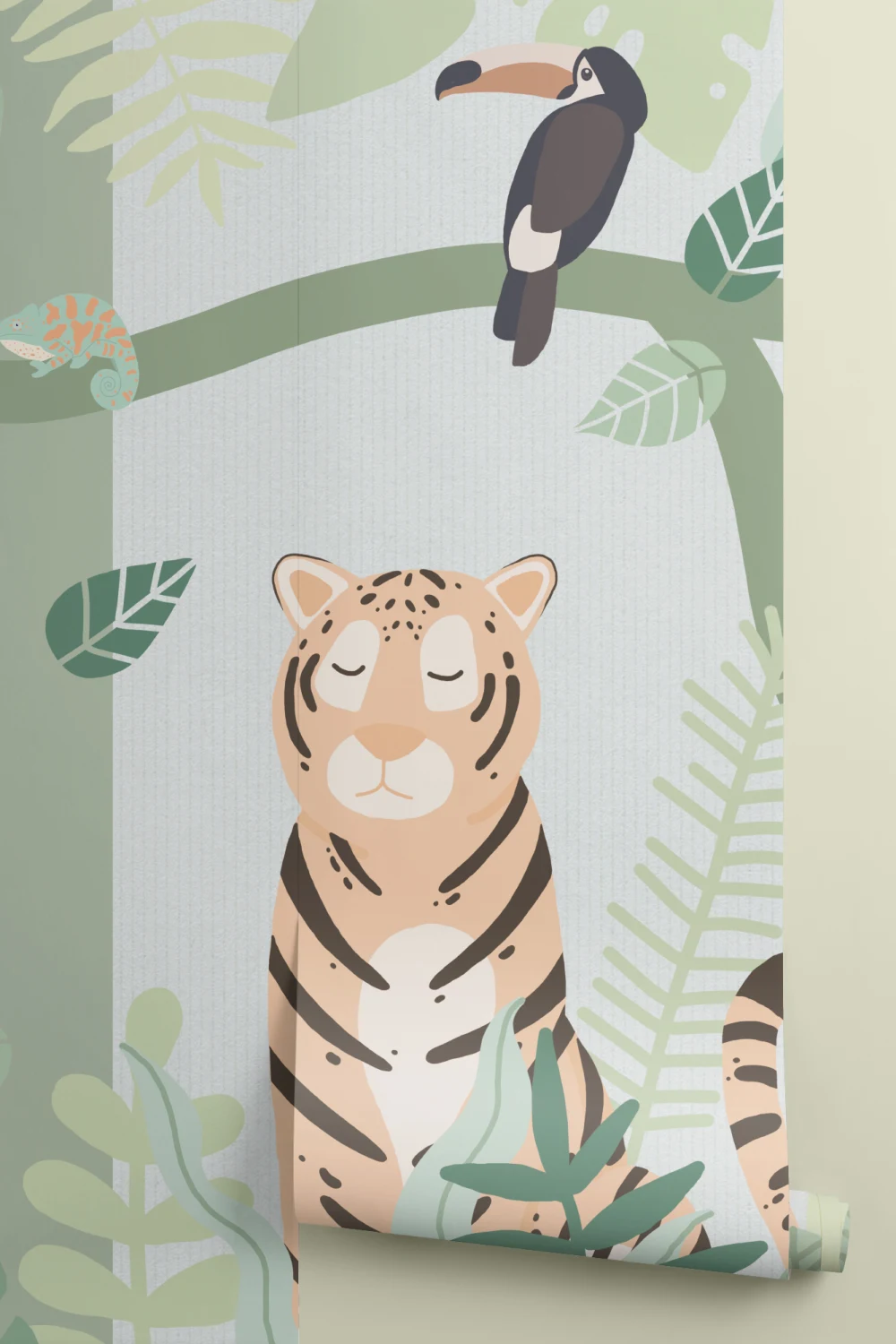 Papier peint panoramique des amis des animaux de la jungle verte pour enfants