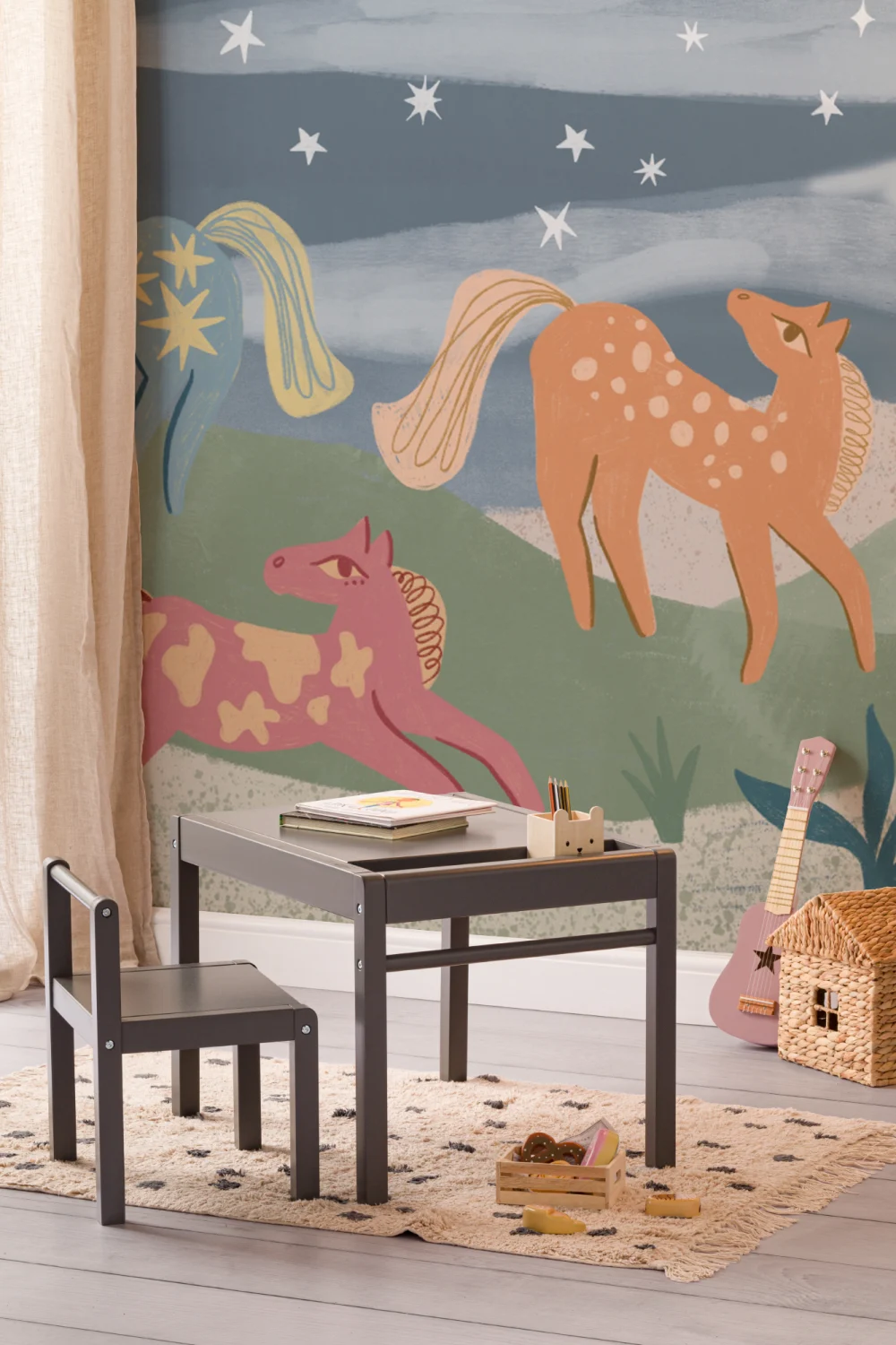 Kids' Multicolor Fantasy Horse Adventure Mural