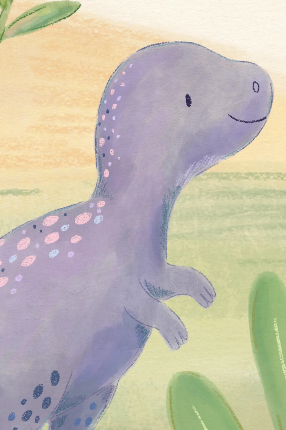 Pastelkleurige dinosaurusmuurschildering voor kinderen voor een vrolijk avontuur