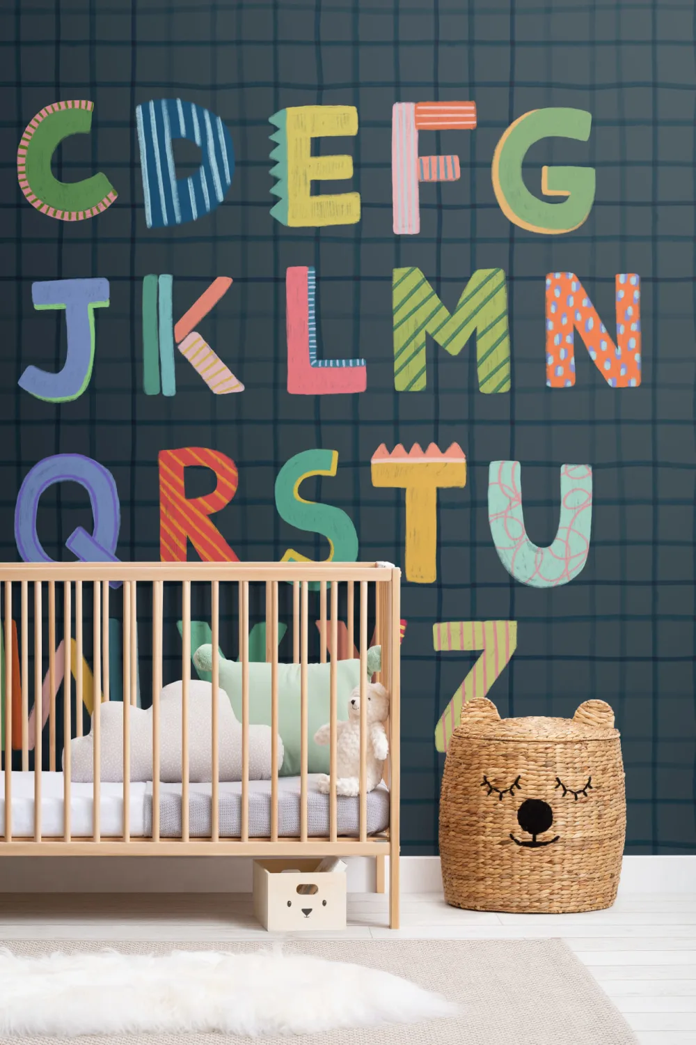Navy Kids Alphabet Grid Mural