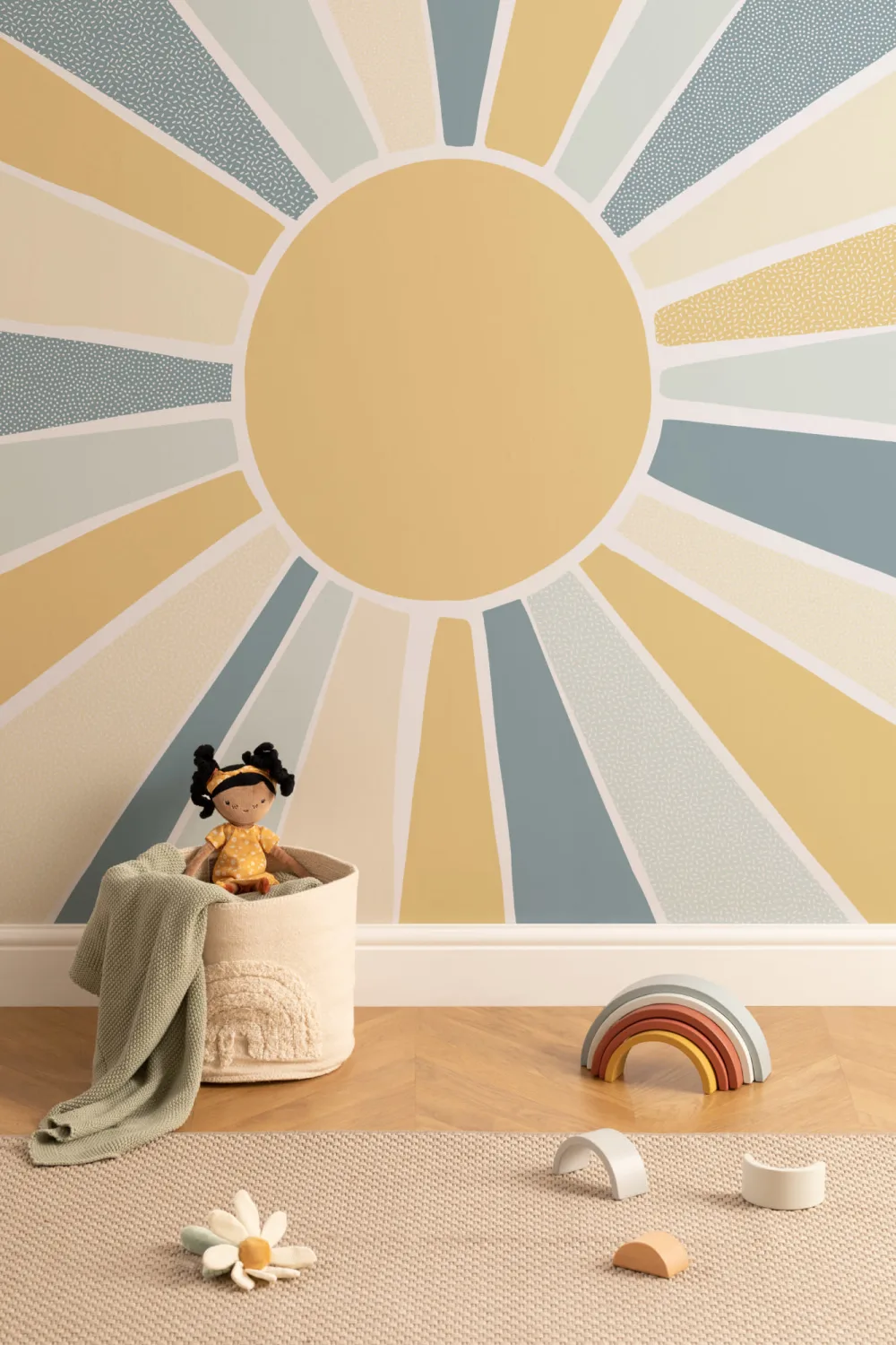 Kids Blue Boho Block Sunshine Mural