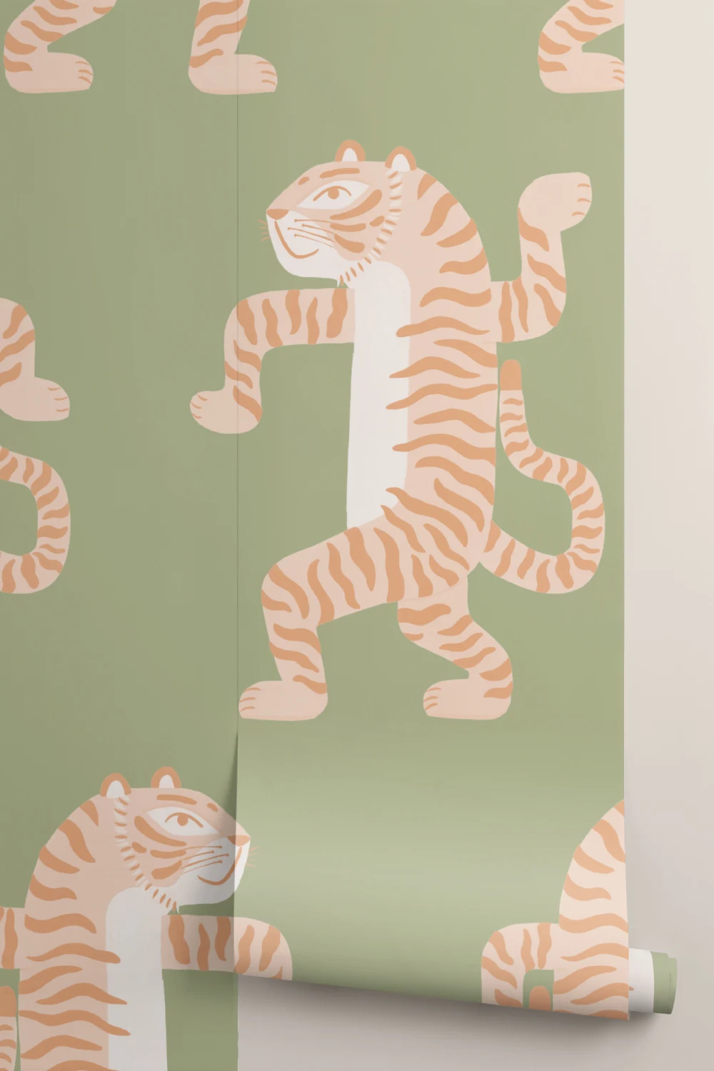 Roze & Groene Dansende Tijger Muurschildering