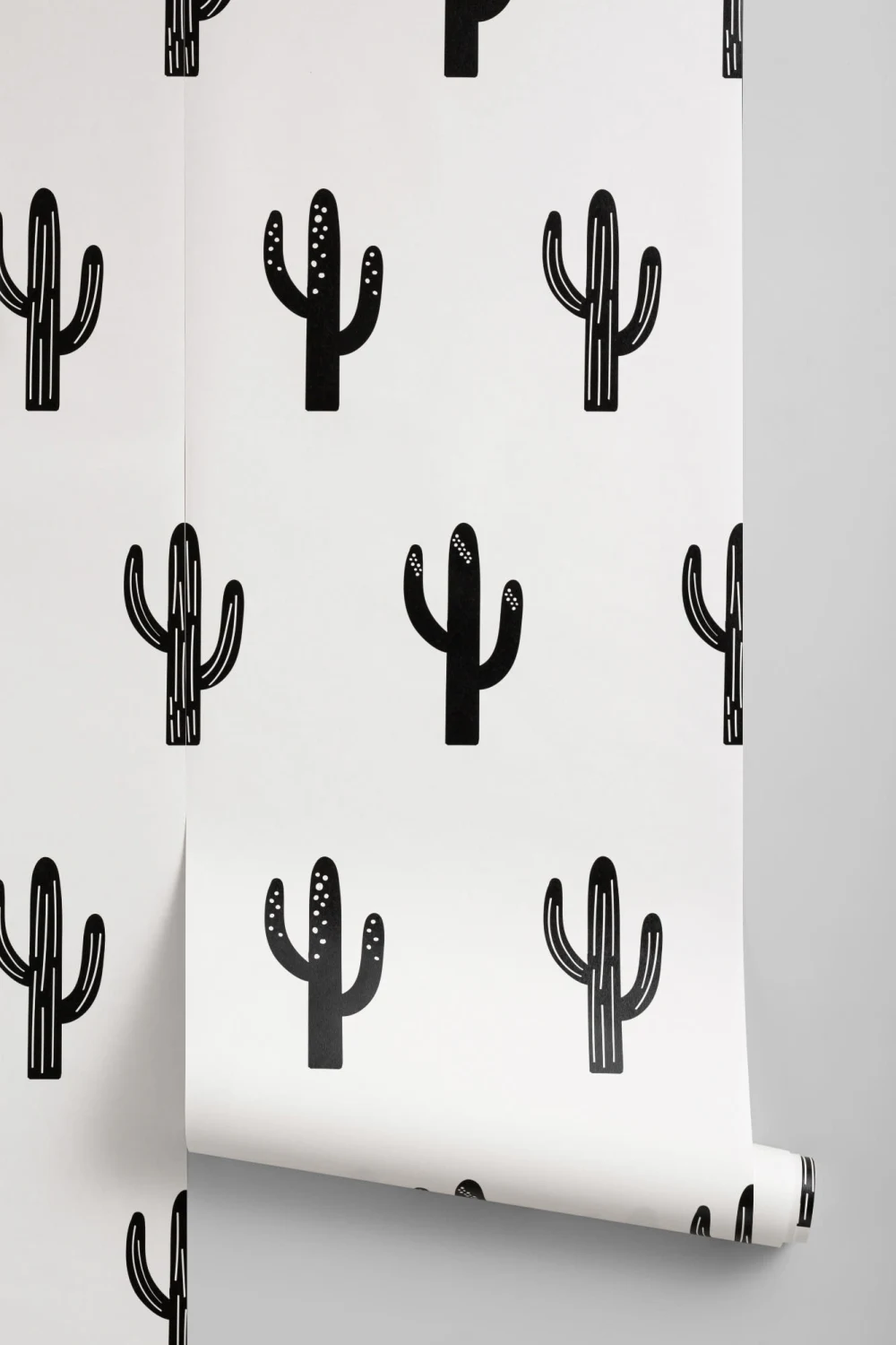 Saguaro Cactus Black & White Repeat Pattern Wallpaper