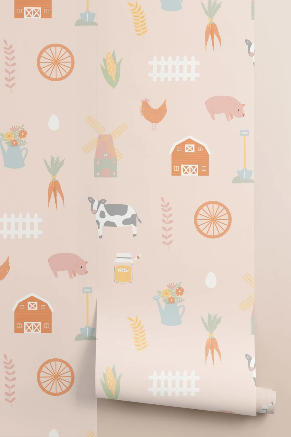 Mural Papel Pintado Colorido para Niños con Motivo de Ilustraciones de Casa de Campo