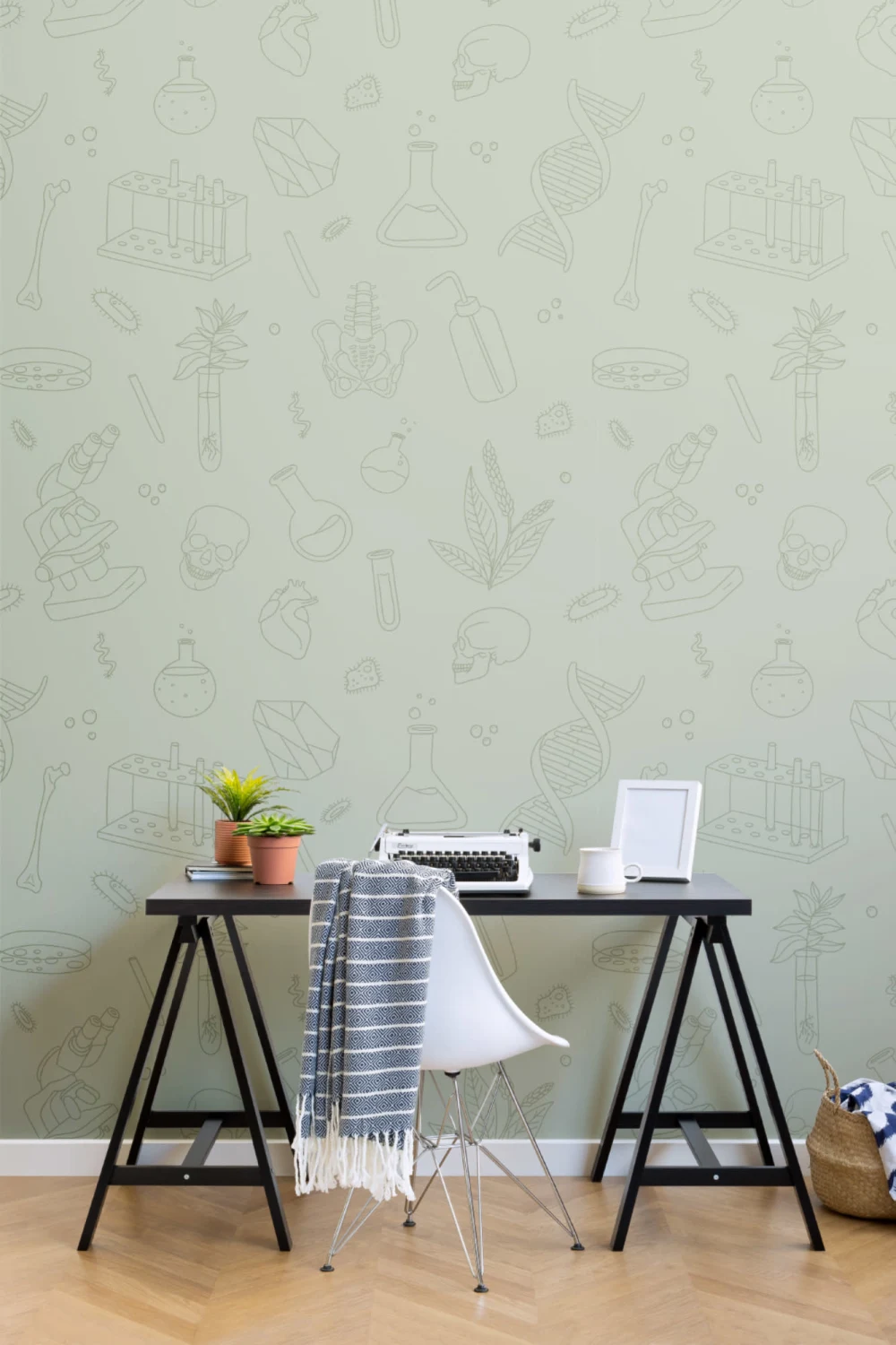 Mural Papel Pintado Verde con Ilustraciones de Ciencias