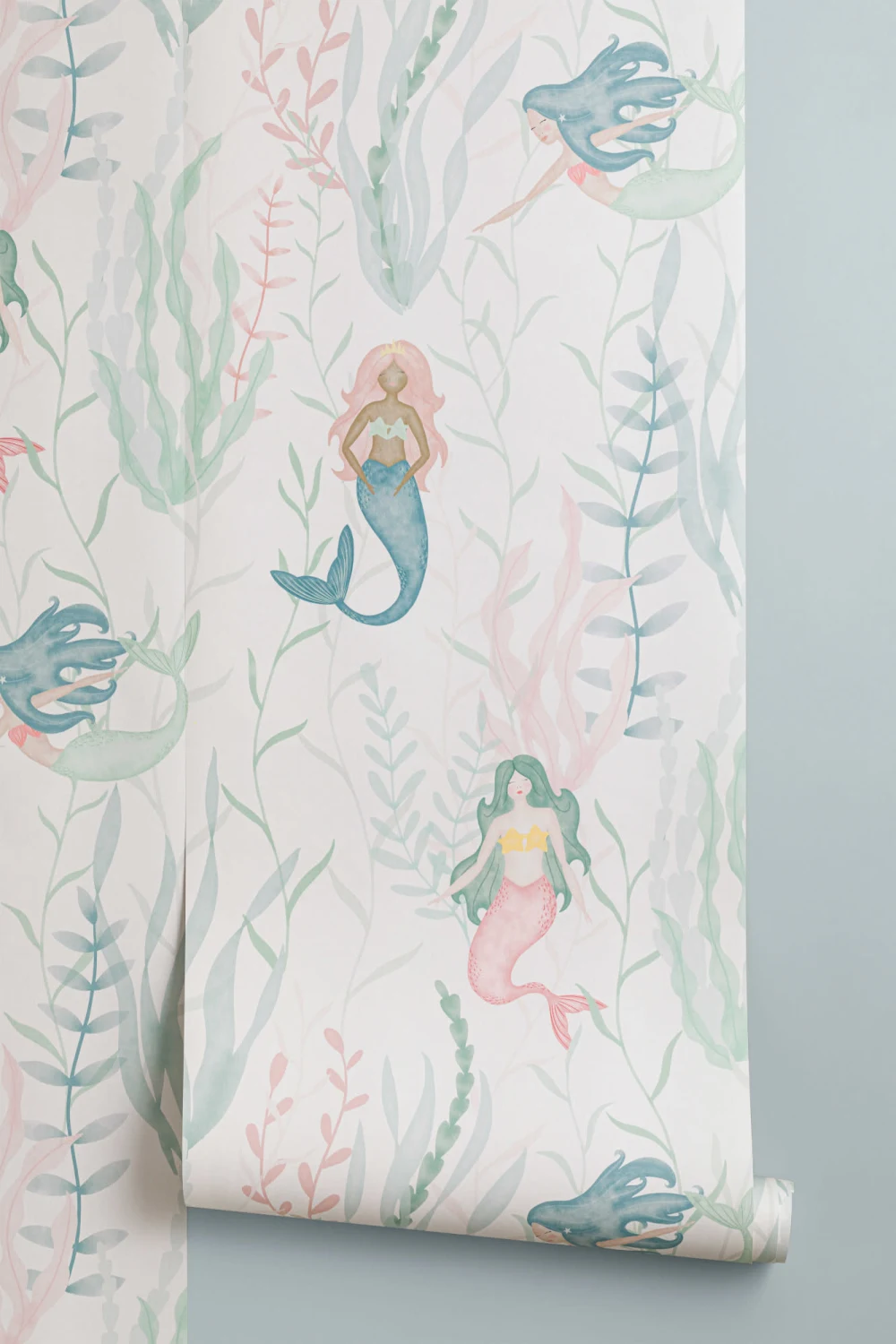Pastell akvarell sjöjungfru Modern upprepning mönster tapet