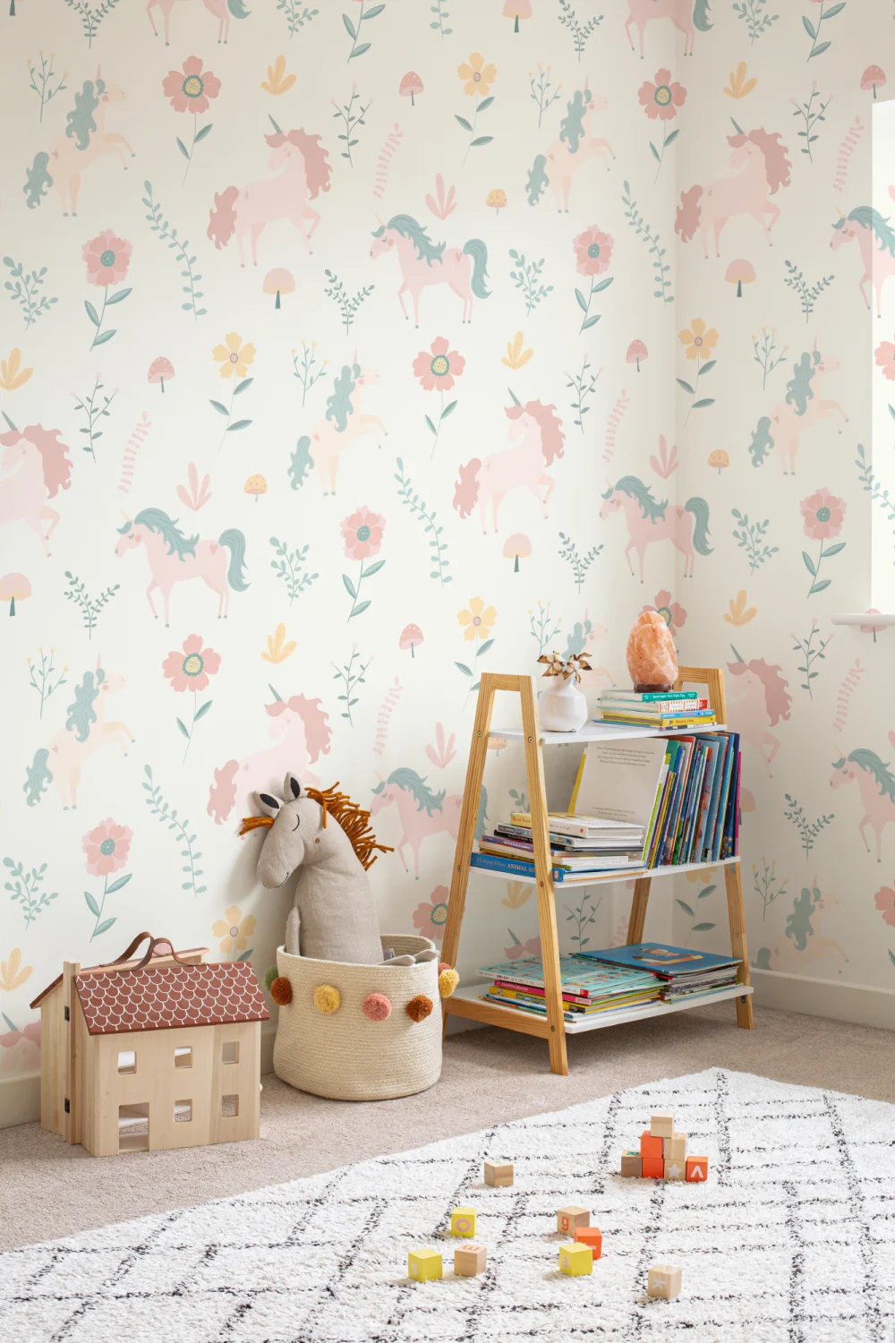 Carta da Parati con Unicorni in Colori Pastello