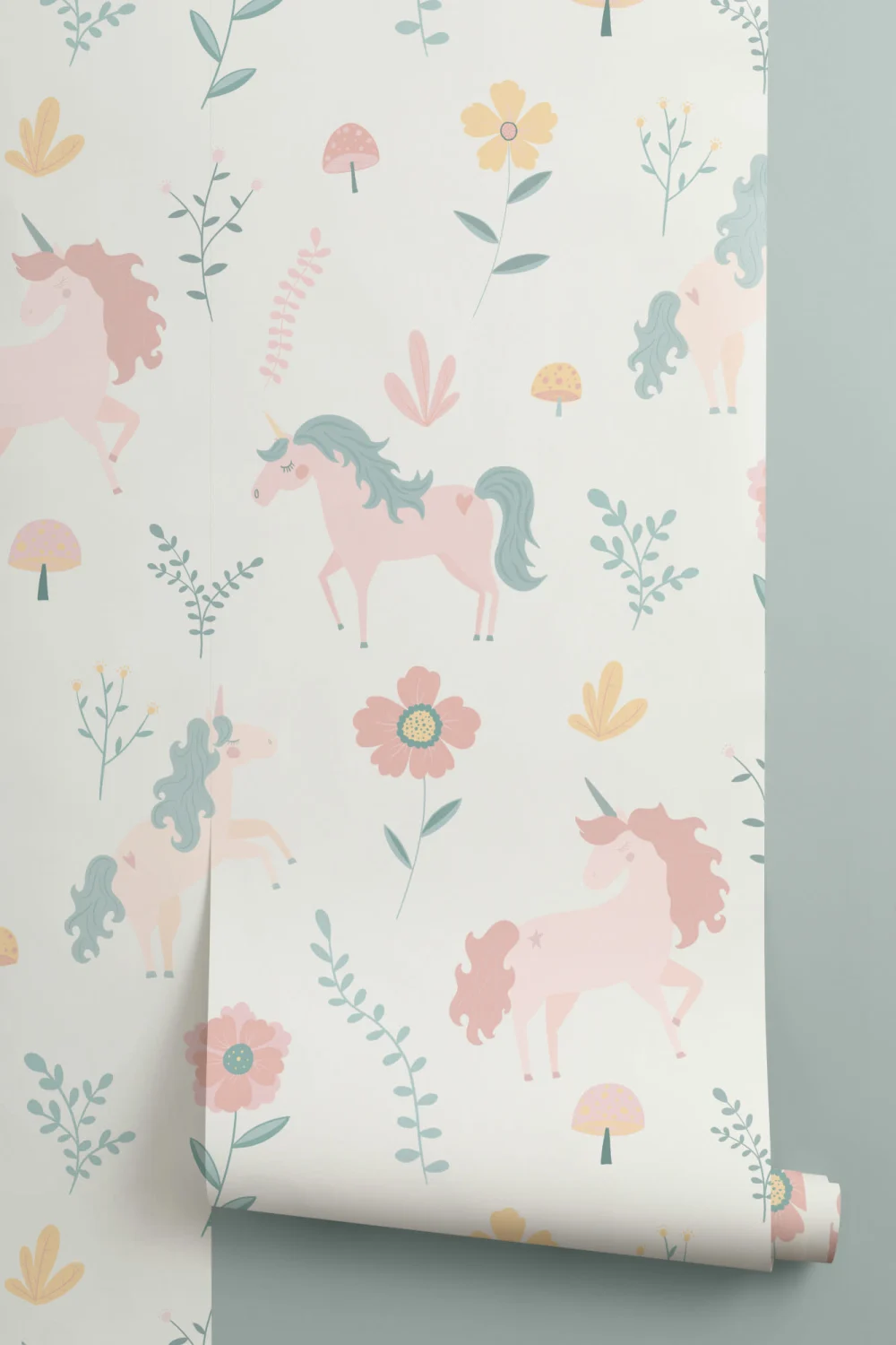 Carta da Parati con Unicorni in Colori Pastello