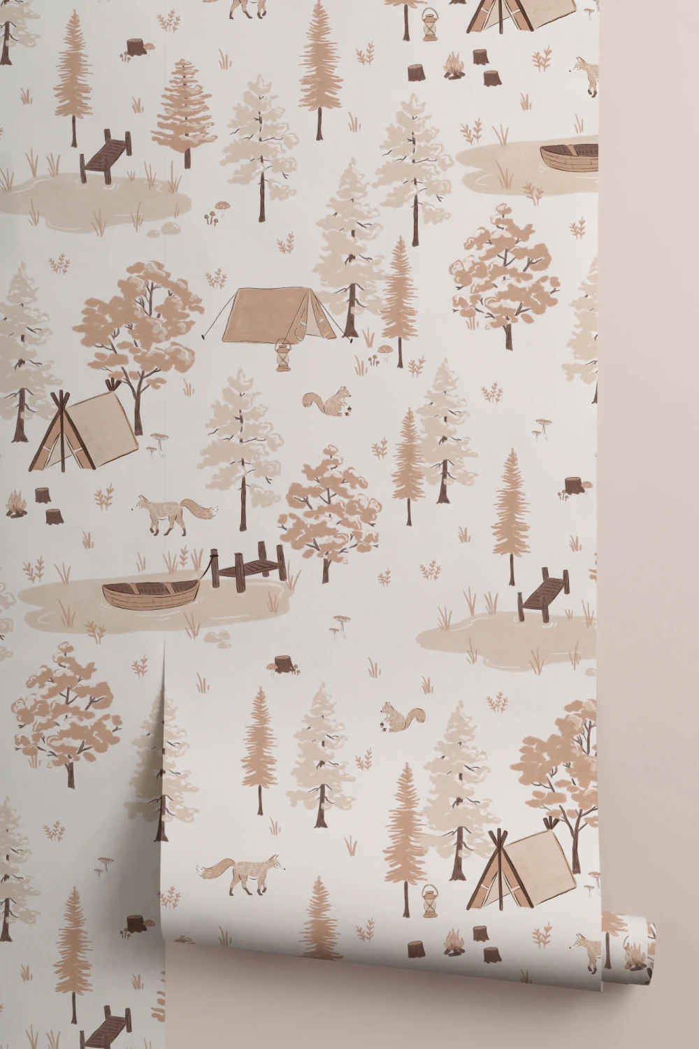 Copii Woodland Camping repeta model de tapet