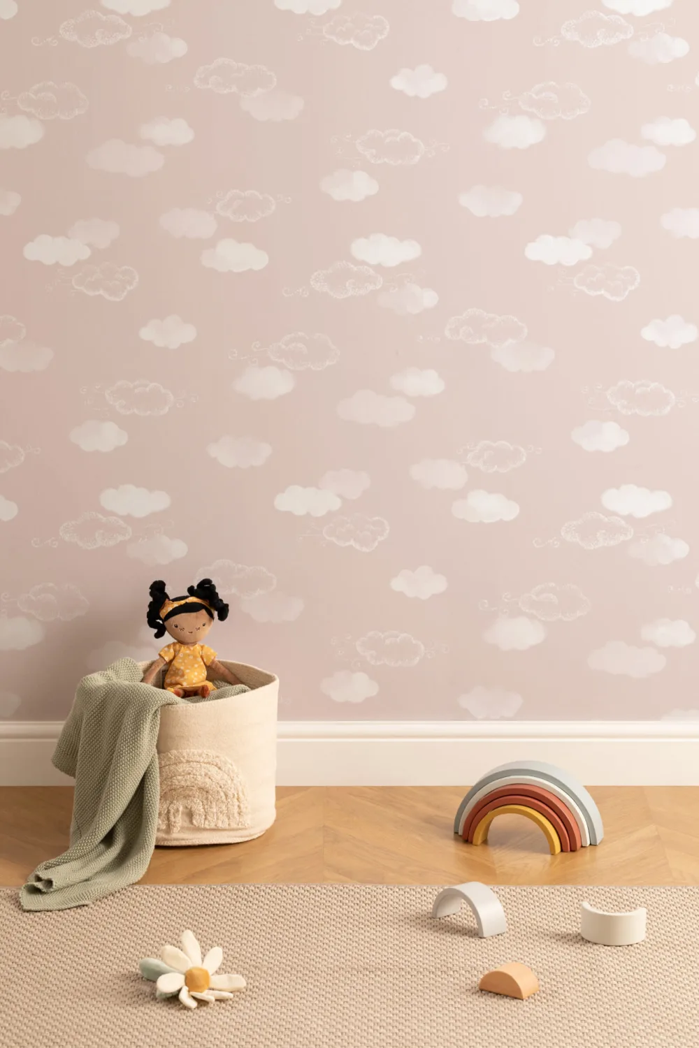 Cute Clouds Pink Repeat Pattern Wallpaper