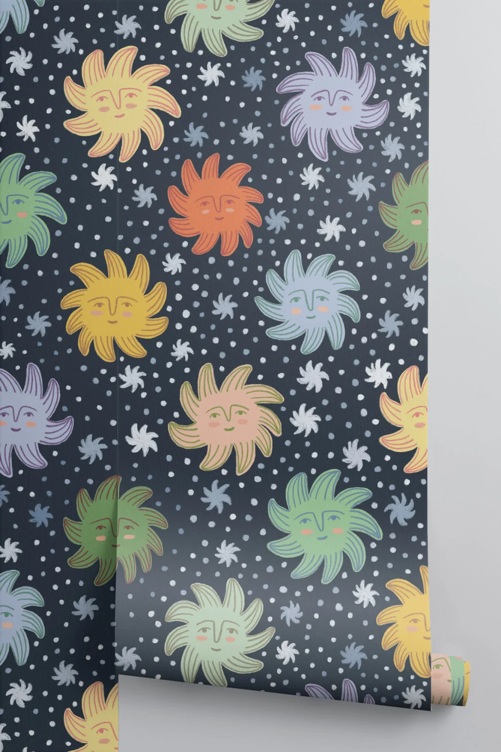 Multicolor Smiley Sunshines with Star Background Wallpaper