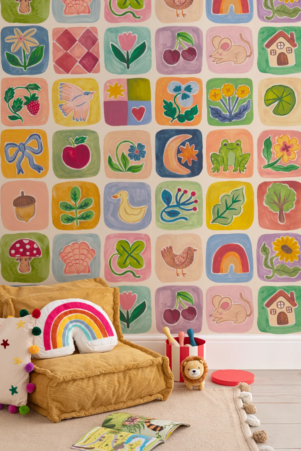 Multicolor Grillige Patchwork Kinderen’s Muurschildering
