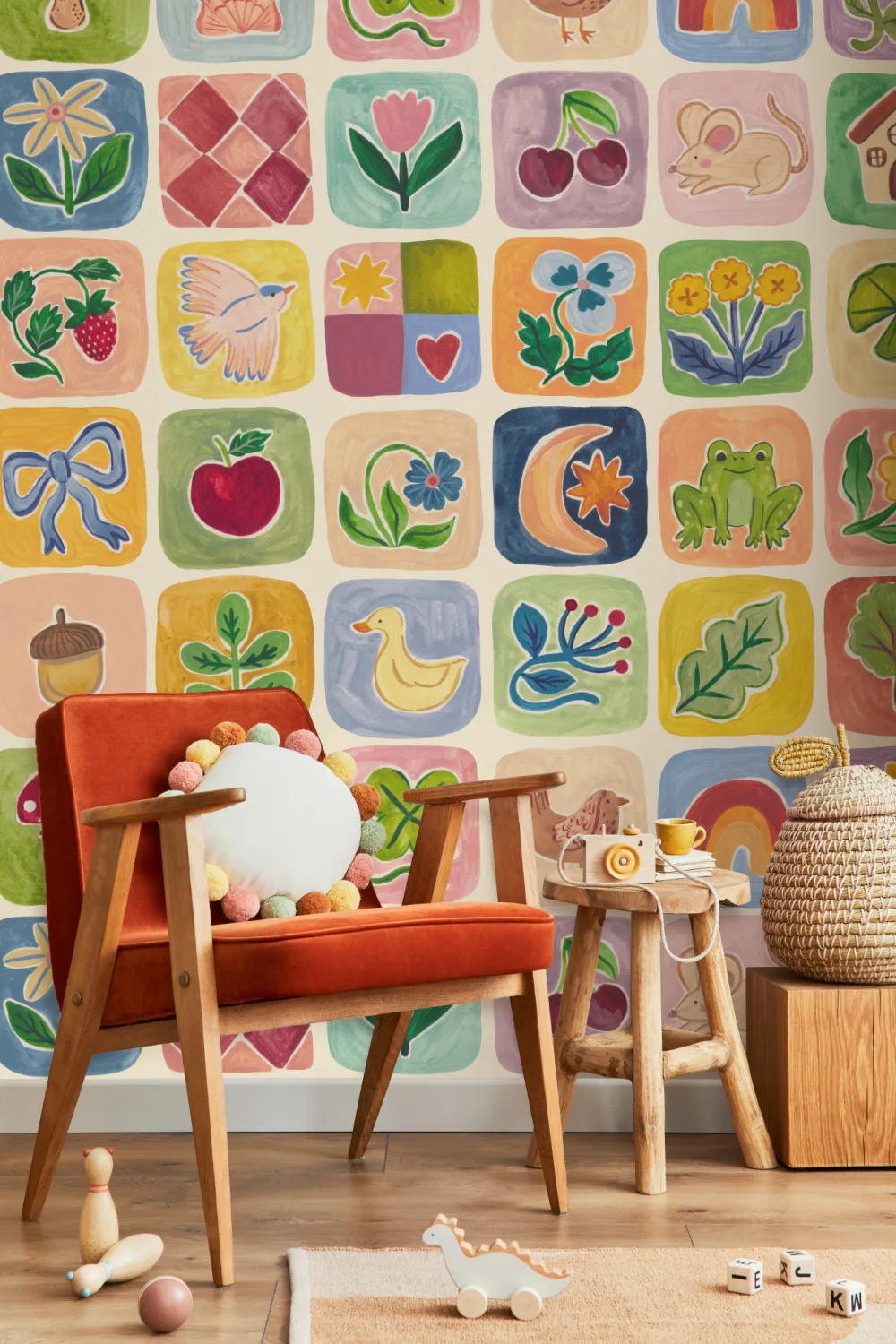 Multicolor Grillige Patchwork Kinderen’s Muurschildering