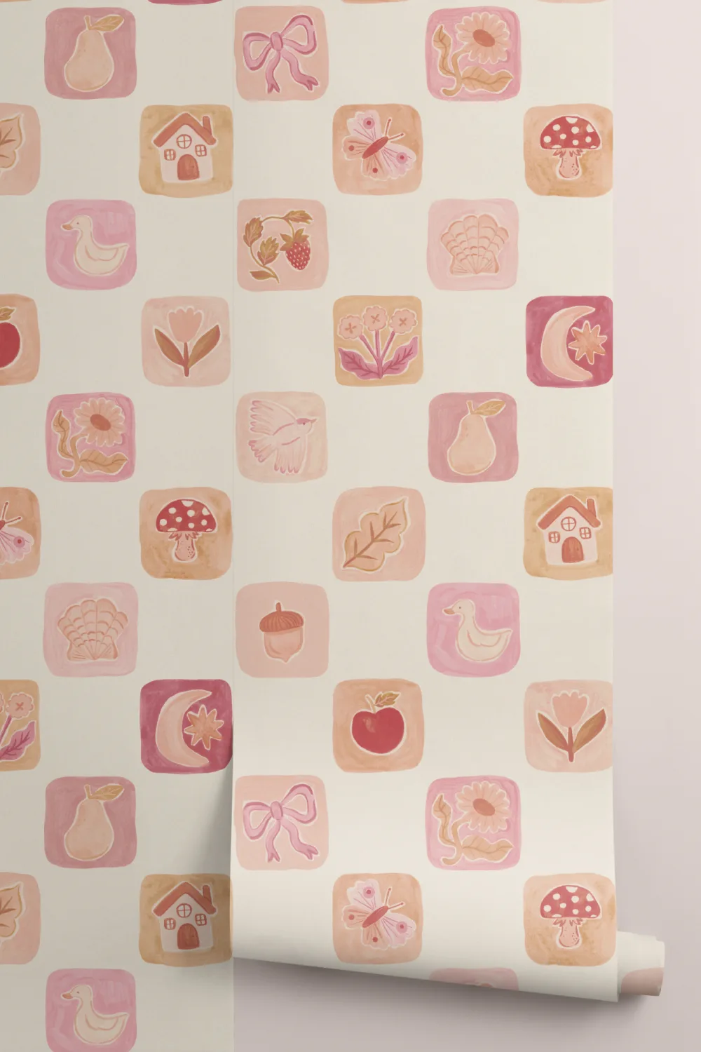 Pink Vintage Patchwork Kids' Pattern Mural