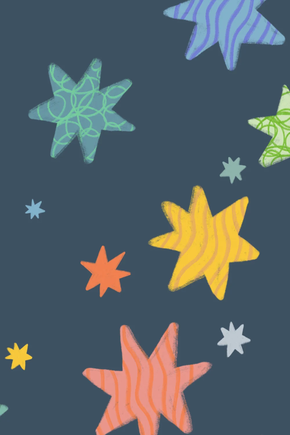Desenat de mână Multicolor Stars Navy Wallpaper