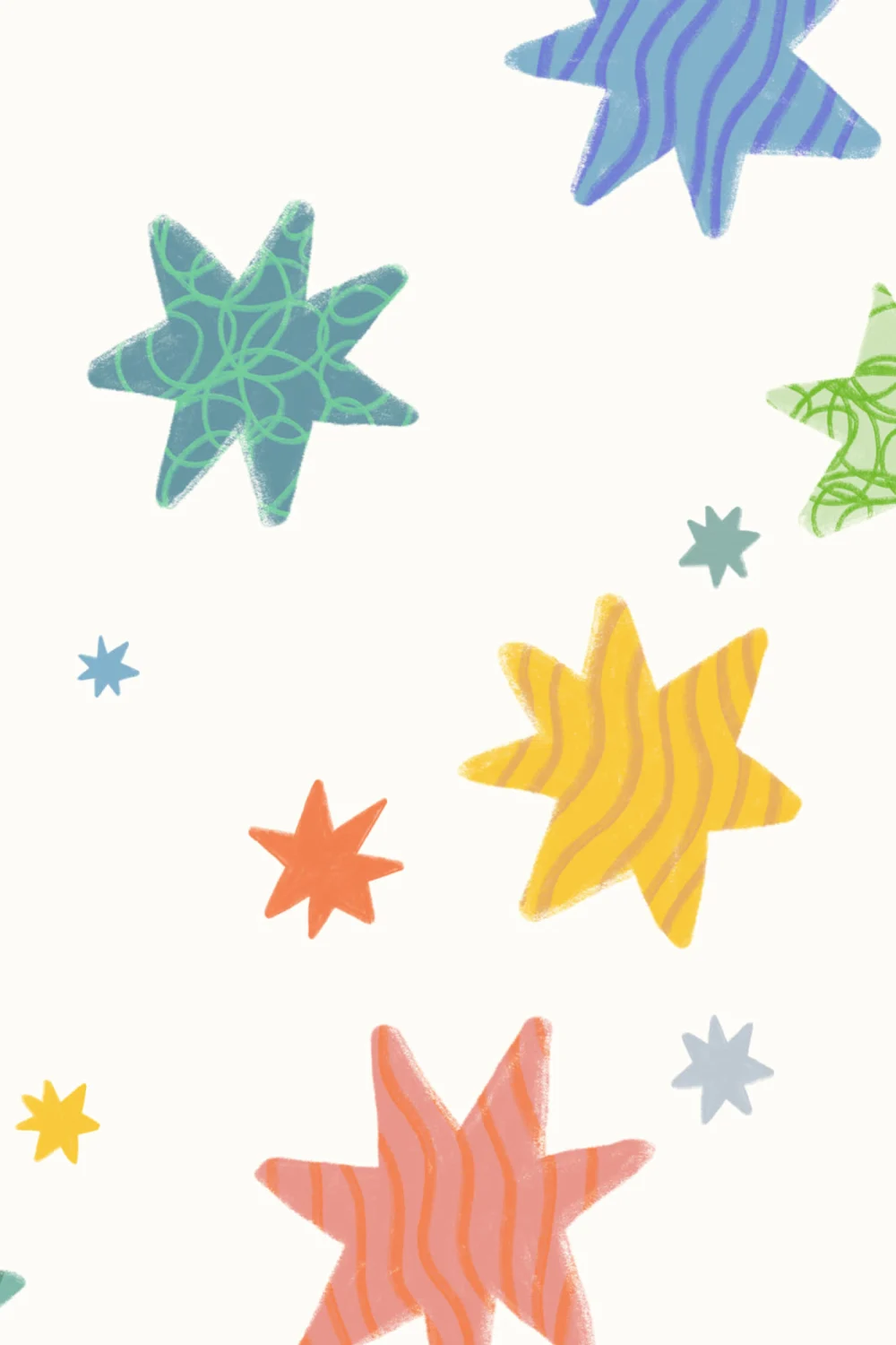 Hand Drawn Multicolor Stars Off White Wallpaper