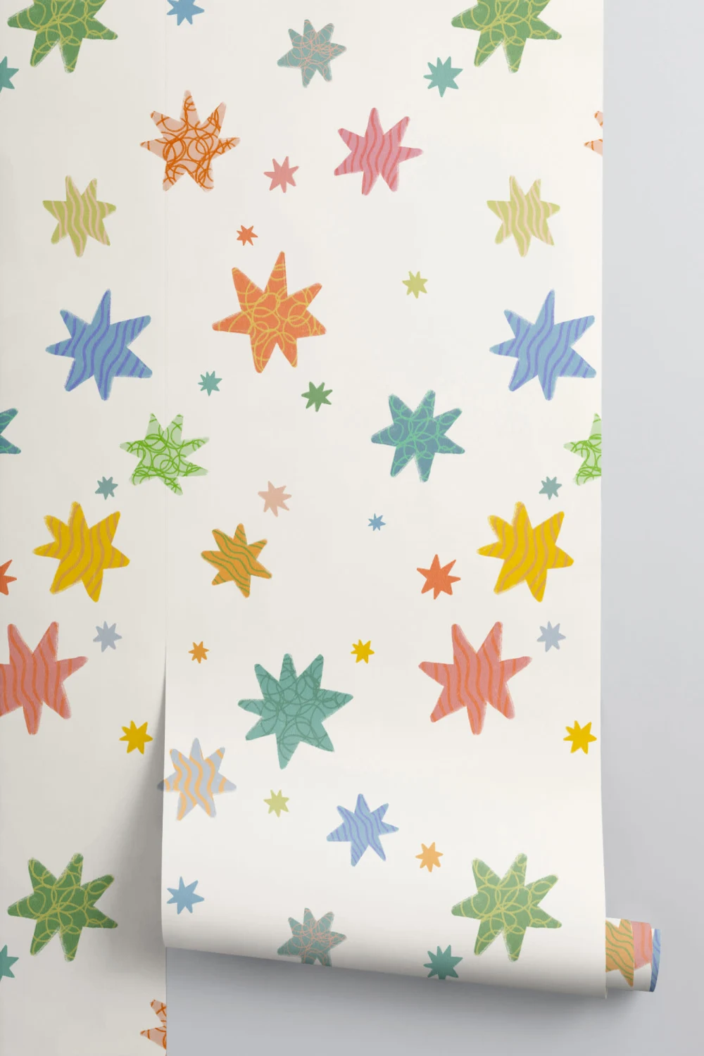 Hand Drawn Multicolor Stars Off White Wallpaper