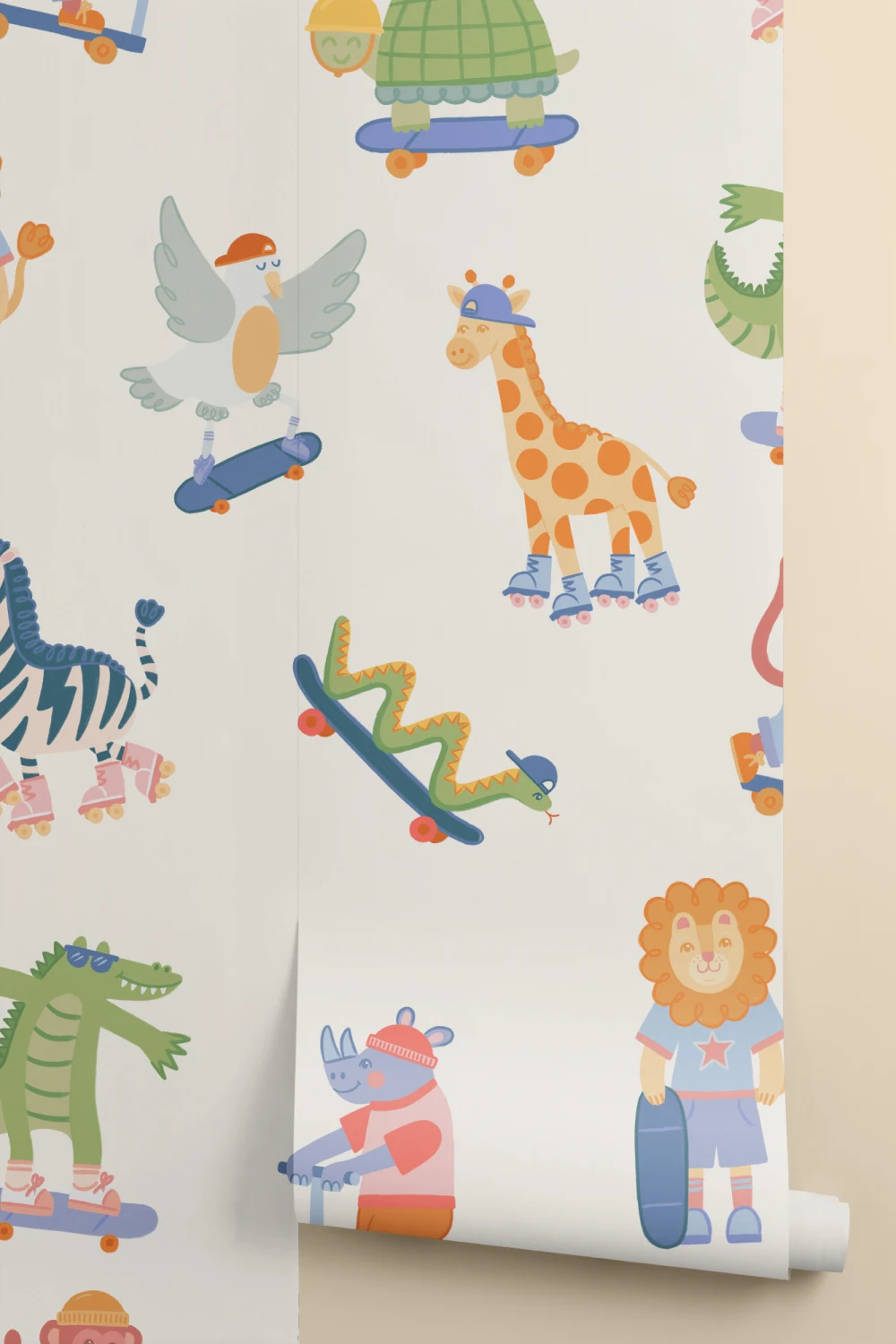 Dziecięca wielokolorowa fototapeta Playful Animals Skateboarding