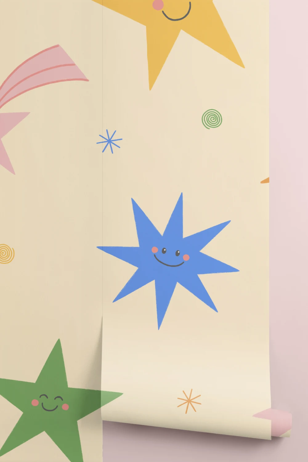 Carta da parati cielo celestiale multicolore con faccine sorridenti per bambini
