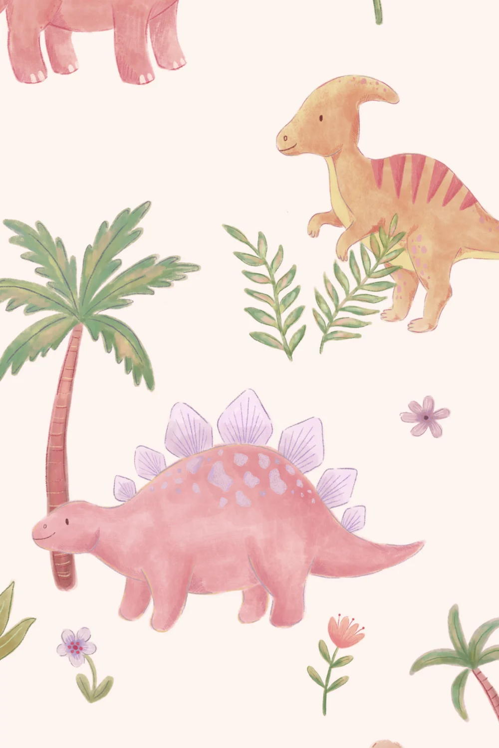 Kids' Pastel Dinosaur Adventure Multicolor Pattern Mural