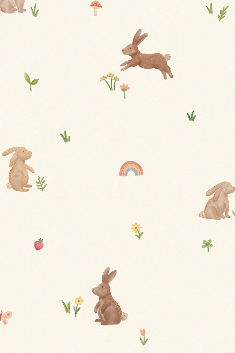 Kids’ Soft Multicolour Bunny Playful Pattern Wallpaper