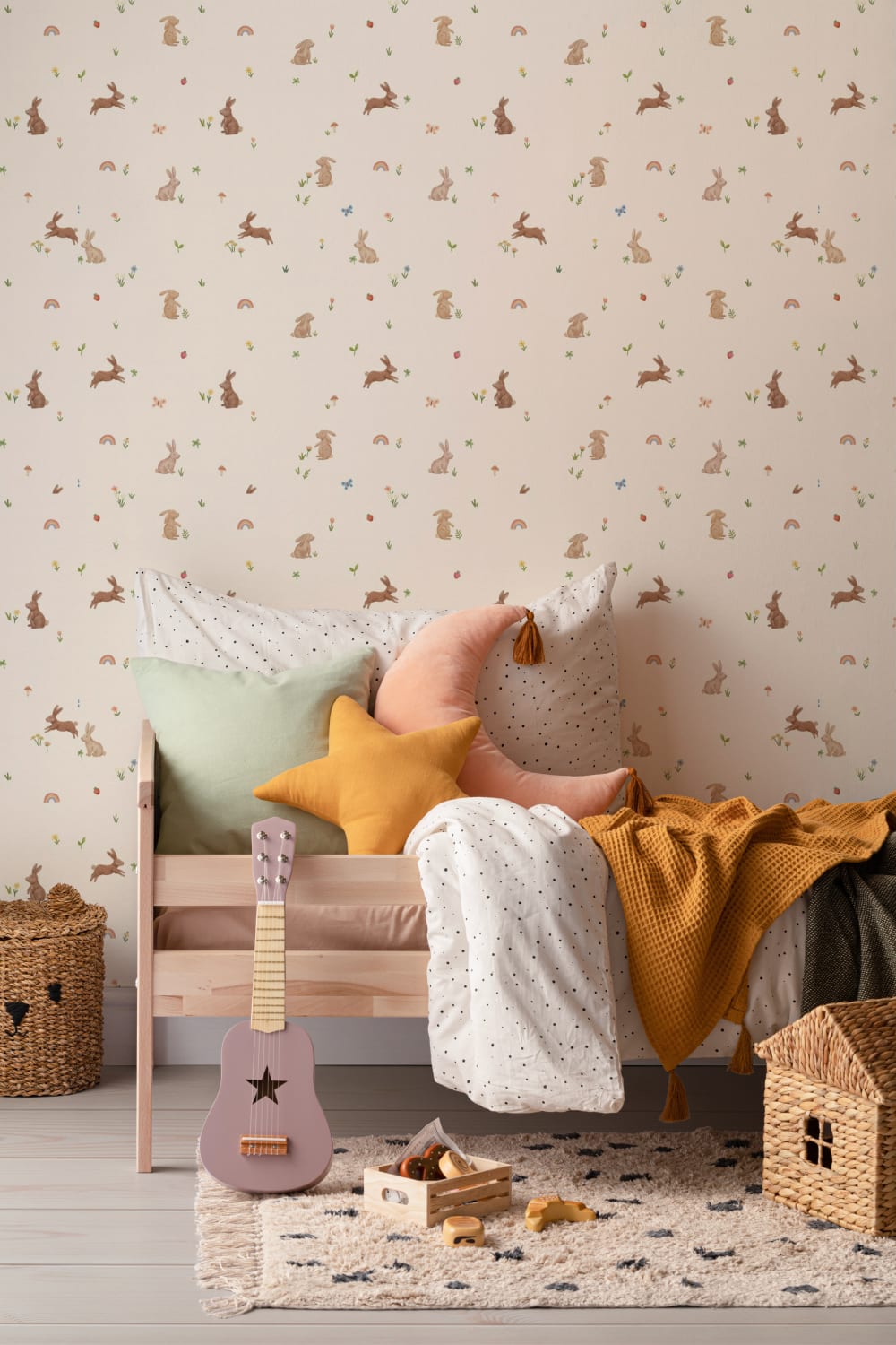 Kids’ Soft Multicolour Bunny Playful Pattern Wallpaper