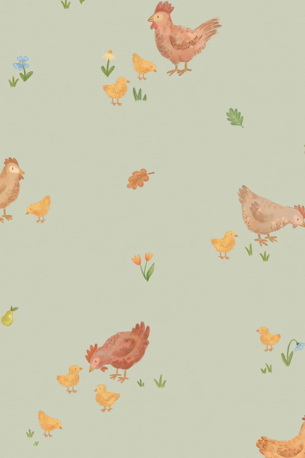 Light Green Farm Animal Kids Mural for Playful Spaces