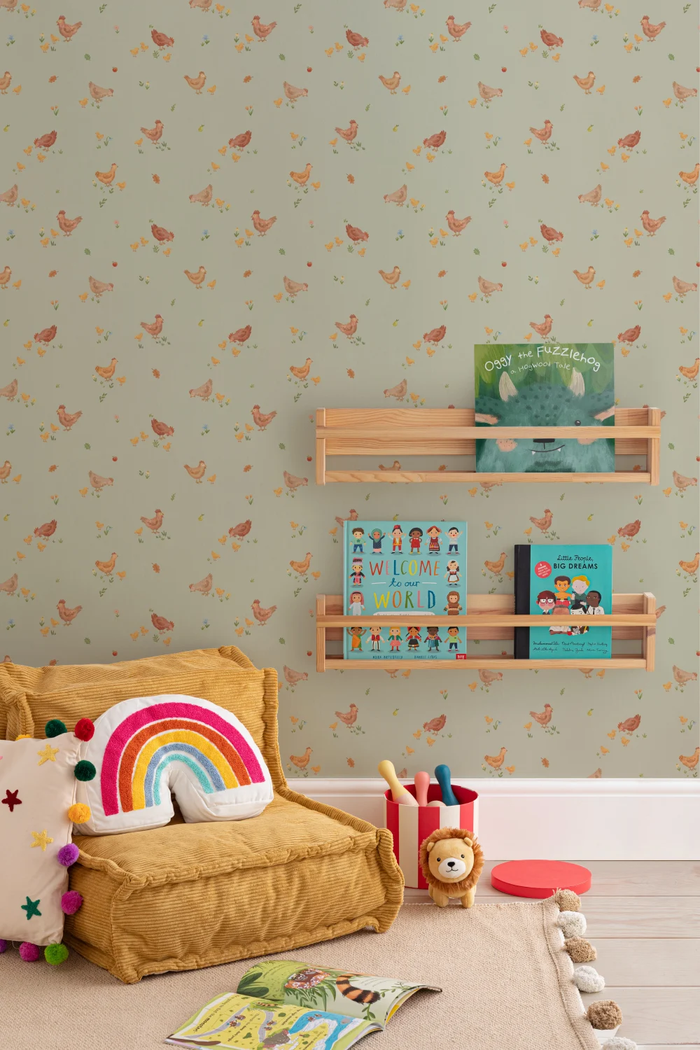 Light Green Farm Animal Kids Mural for Playful Spaces