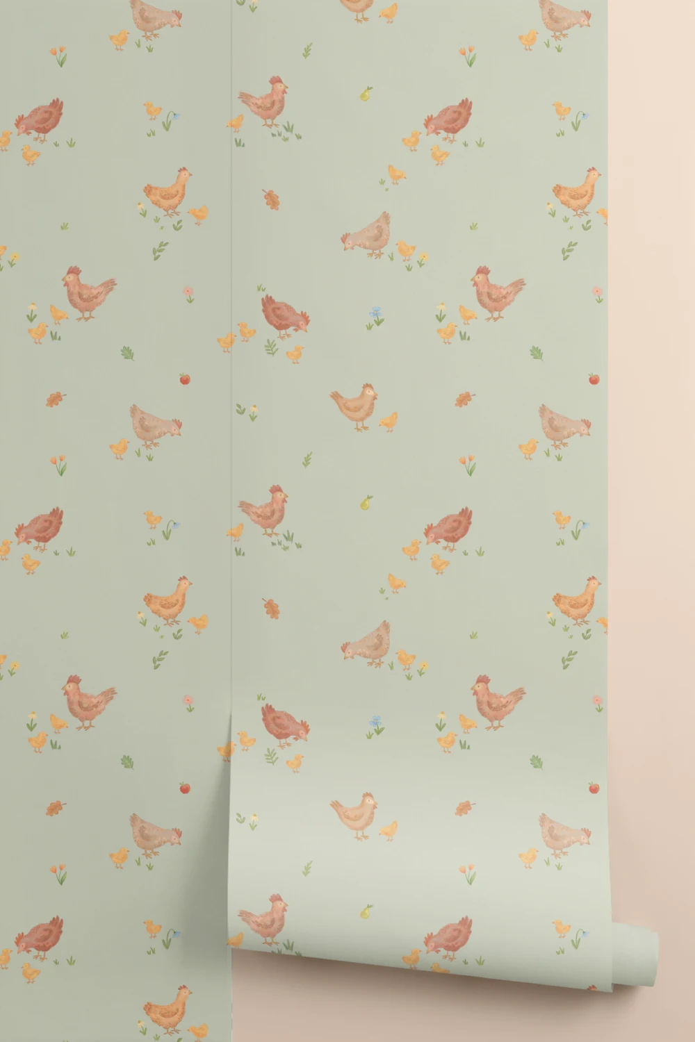 Light Green Farm Animal Kids Mural for Playful Spaces
