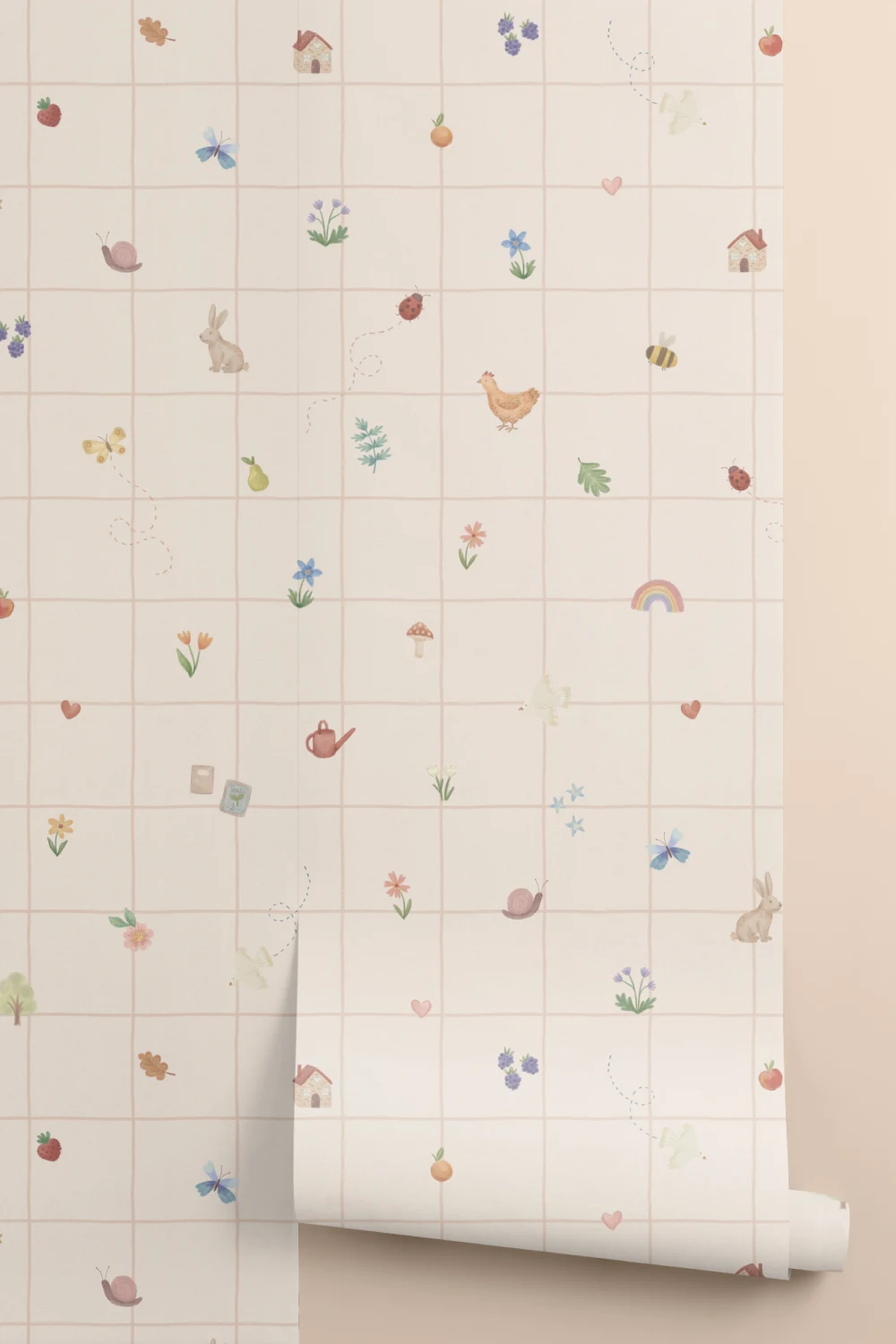 Kids Pink Multicolour Scrapbook Pattern Mural