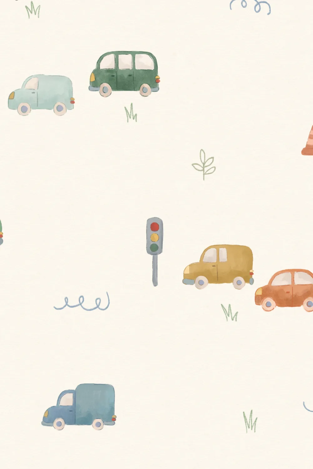 Multicolor Roadtrip Vehicles Kids' Pattern Adventure Mural