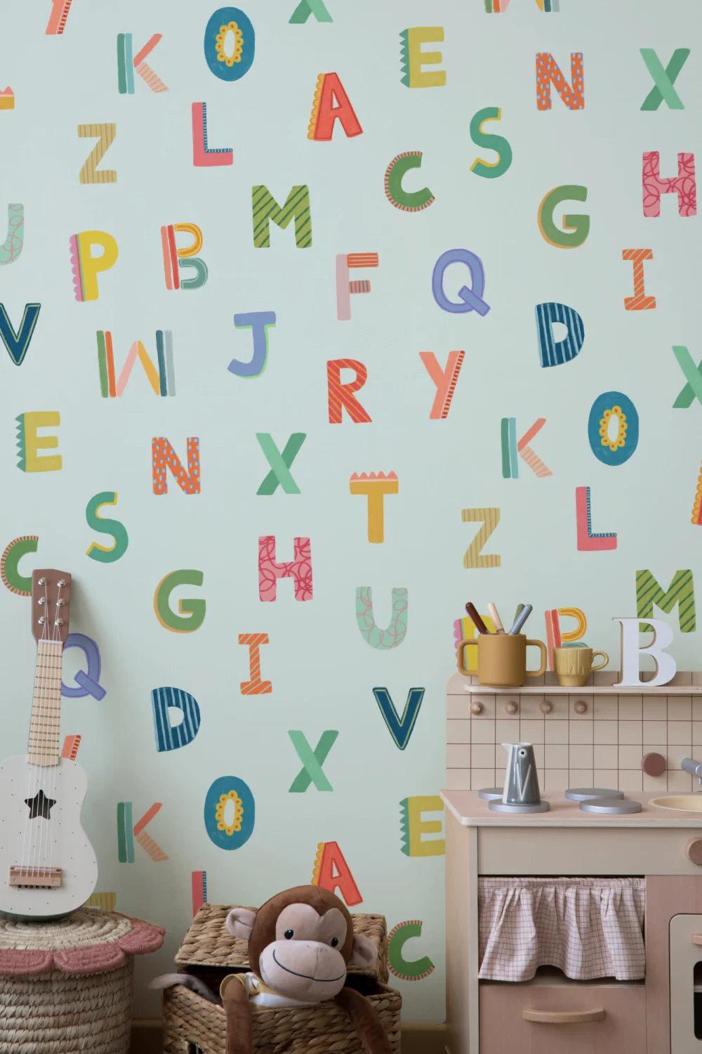 Blue Colorful Kids Alphabet Wallpaper