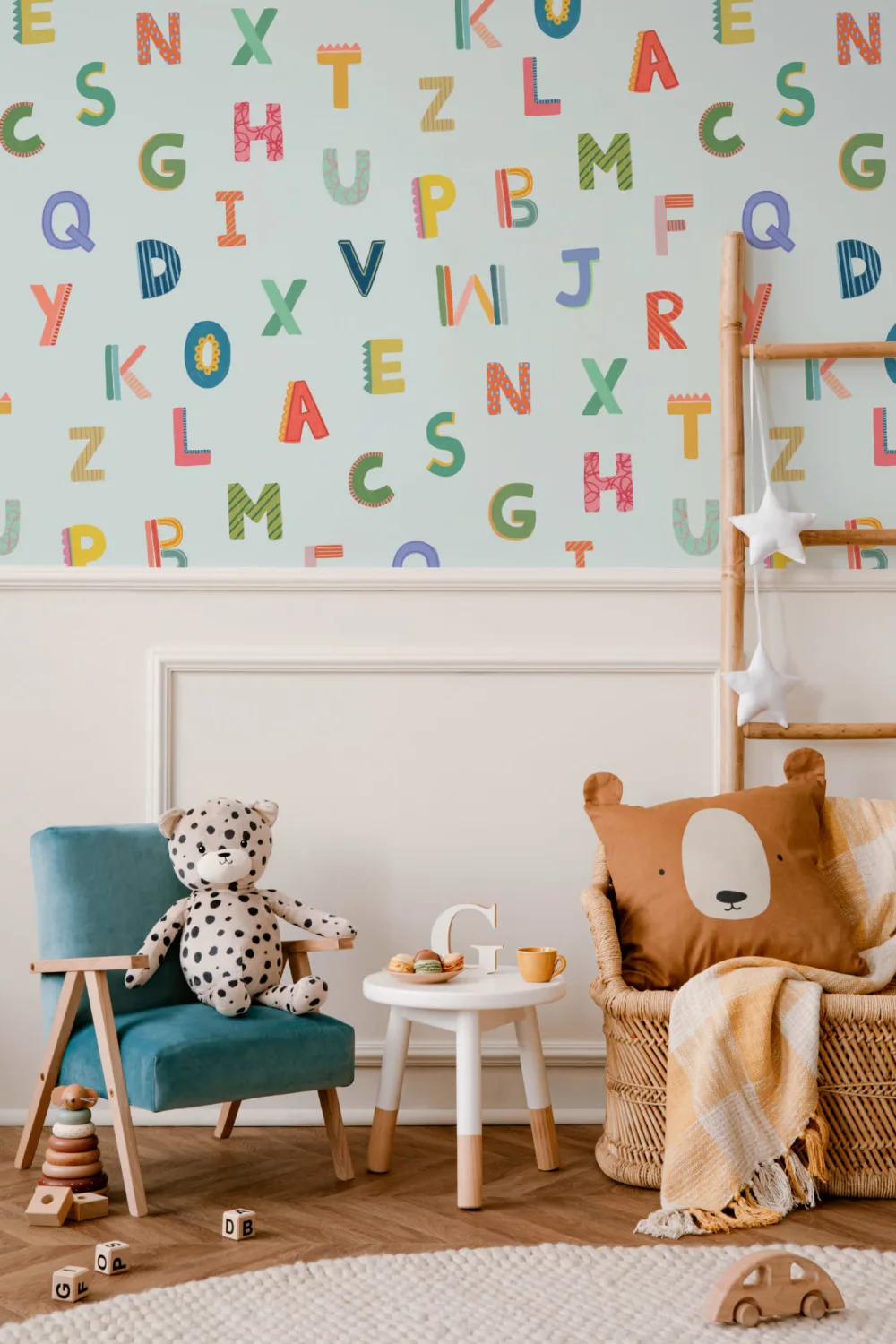 Blue Colorful Kids Alphabet Wallpaper